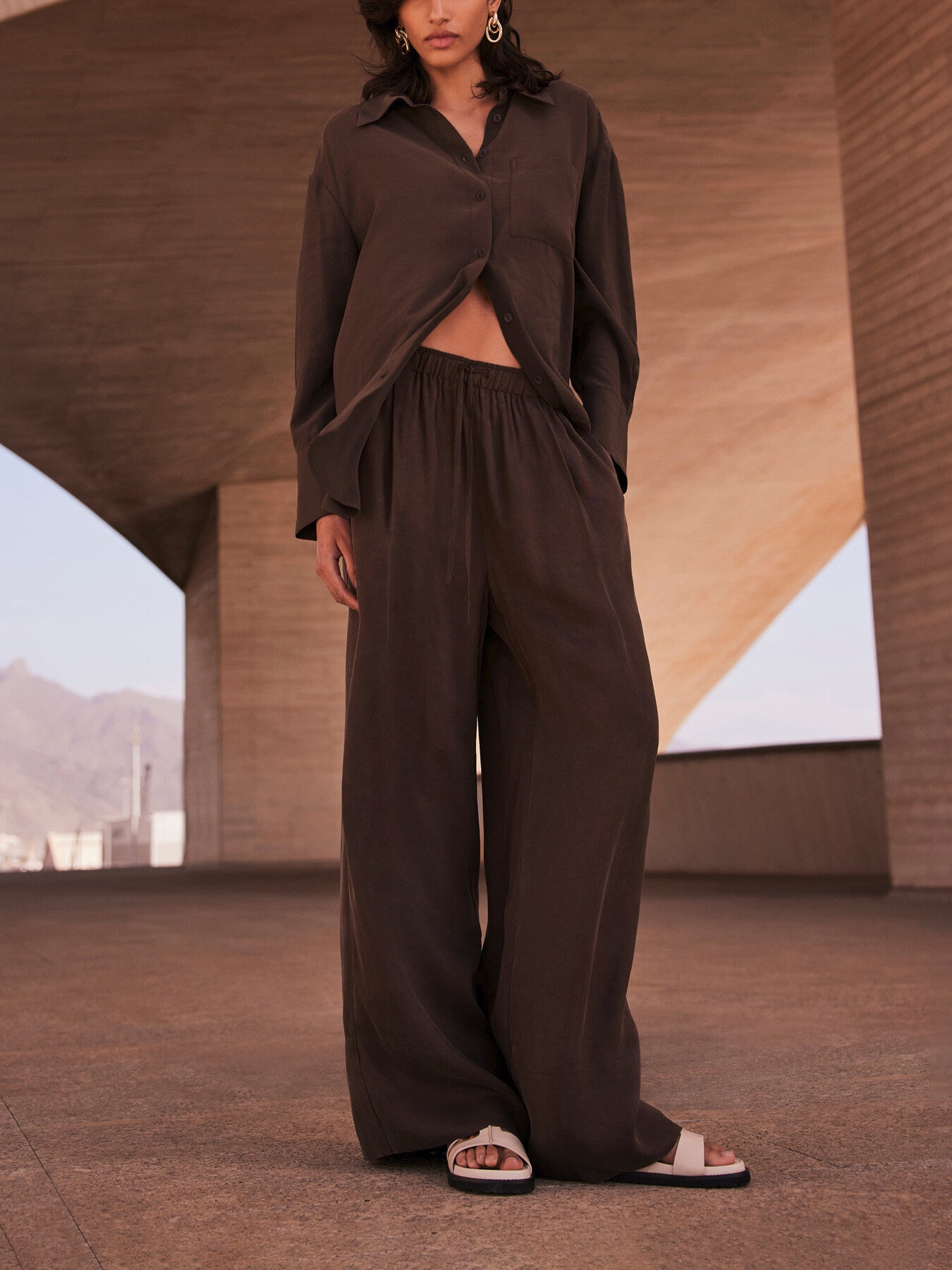 Brown Drawstring Wide Trousers