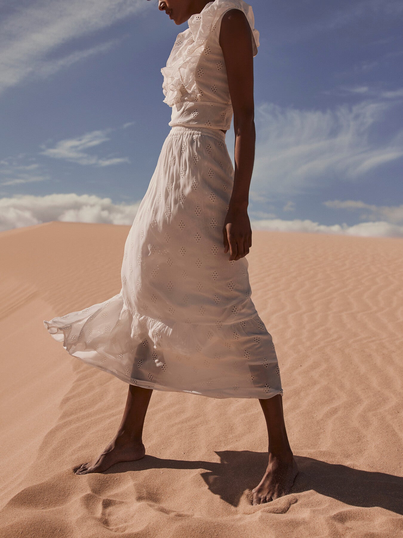 Cream Broderie Anglaise Maxi Skirt