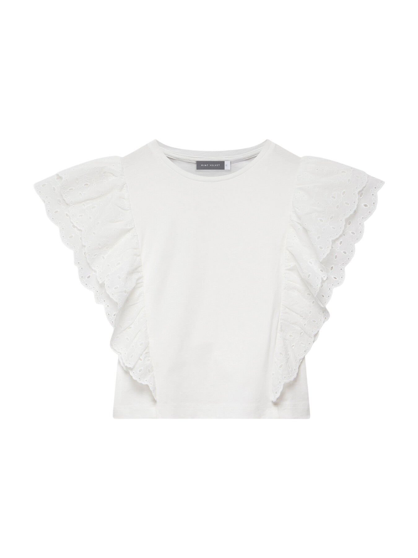 White Cotton Broderie Ruffle Top