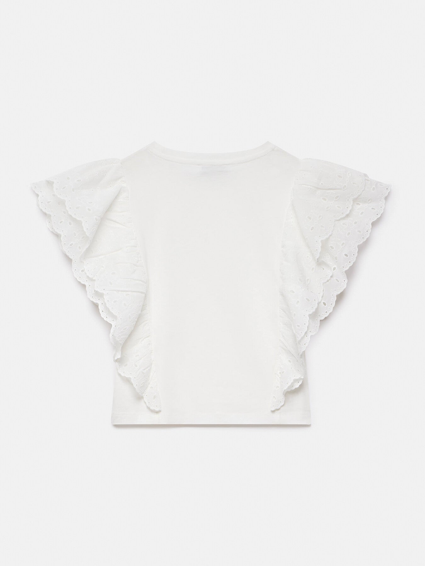 White Cotton Broderie Ruffle Top