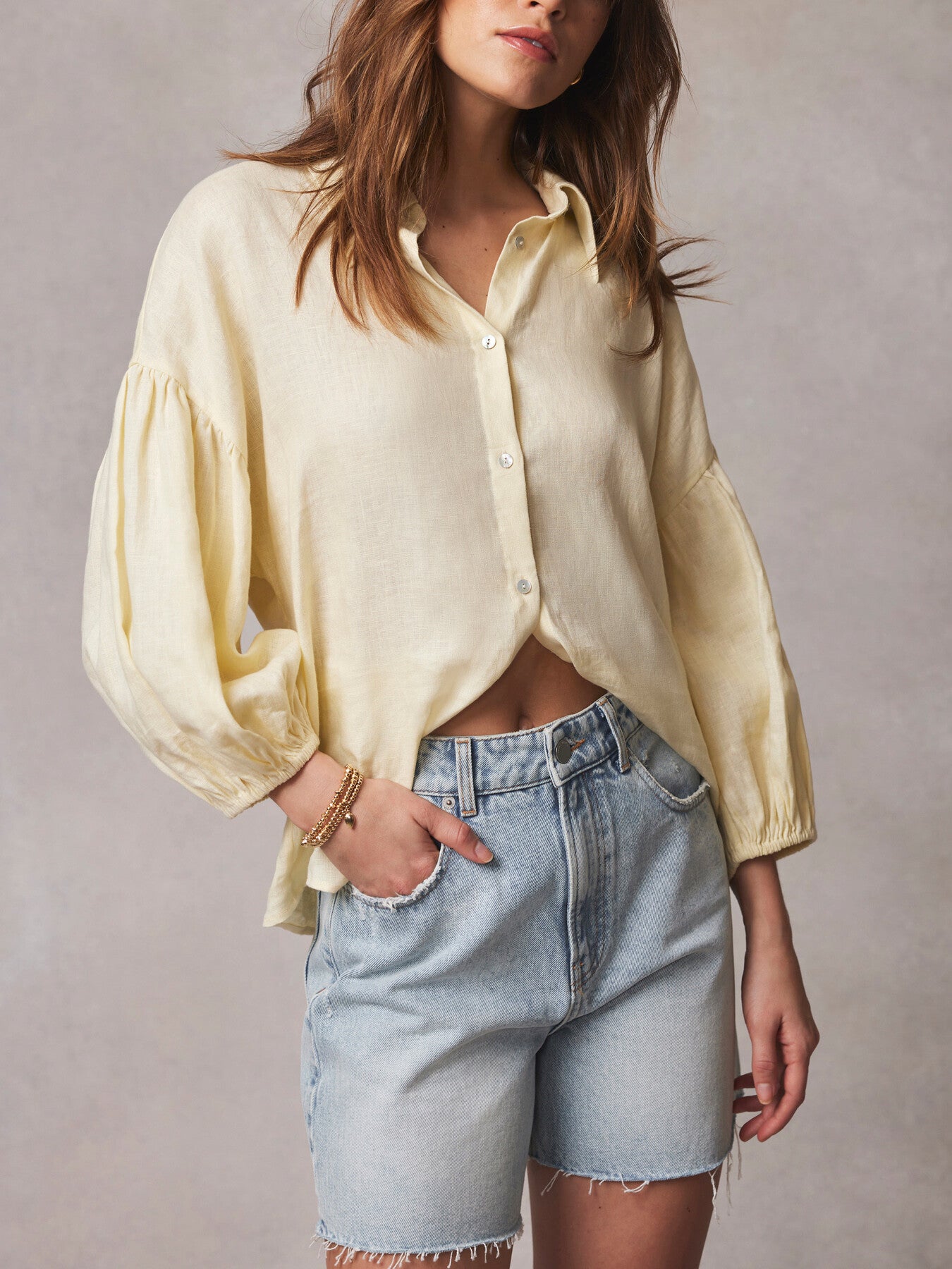 Linen Puff Sleeve Shirt