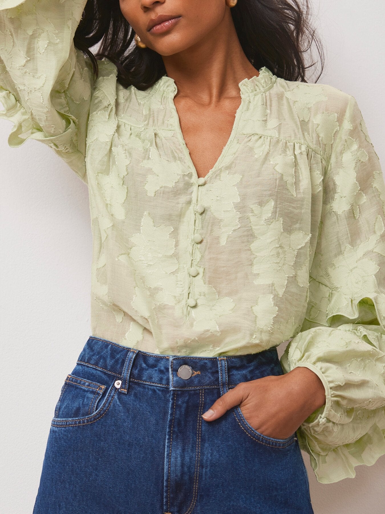 Jacquard Ruffle Blouse