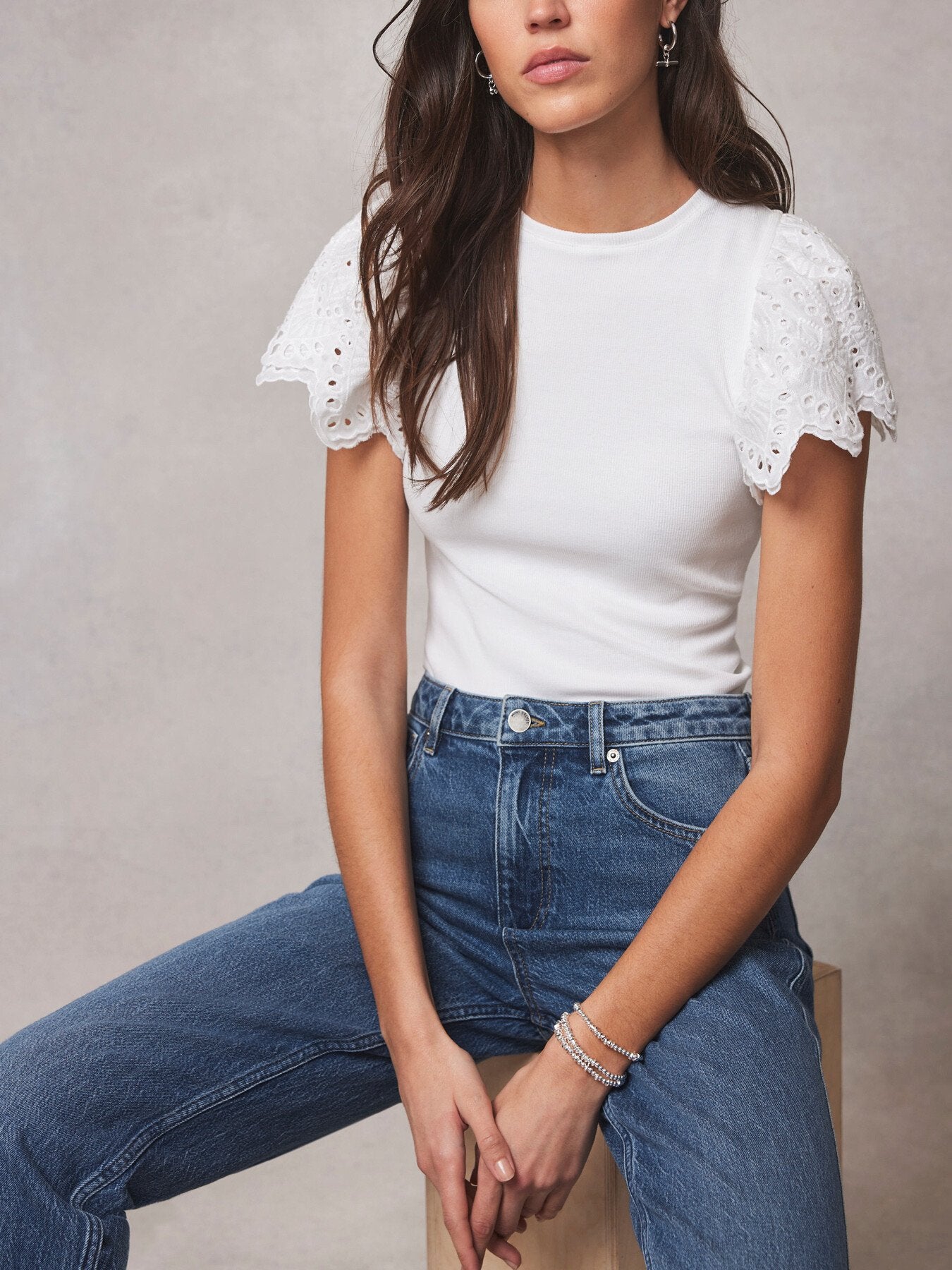 White Broderie Sleeve Top