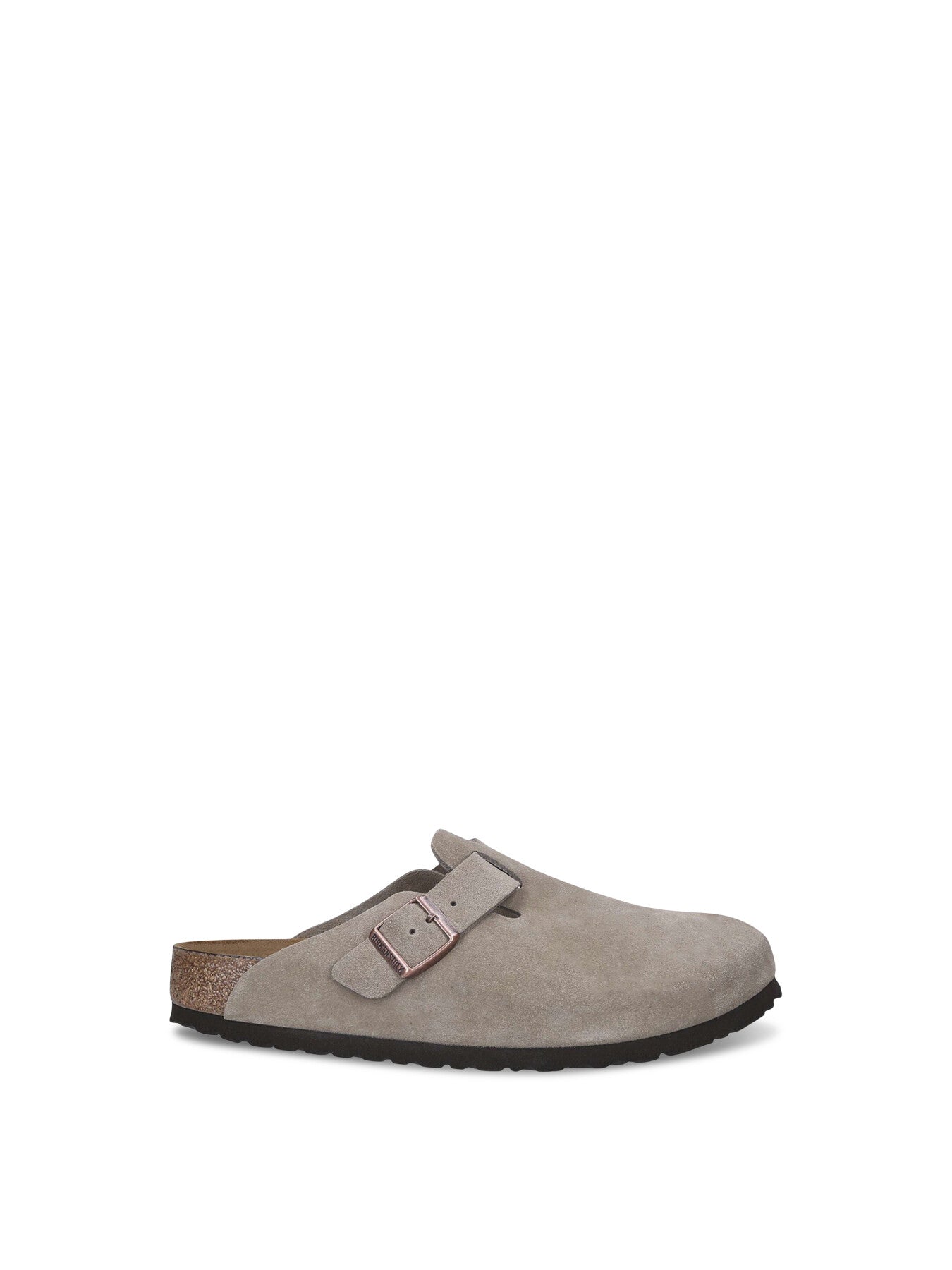 Boston Buckle Suede Clogs Taupe