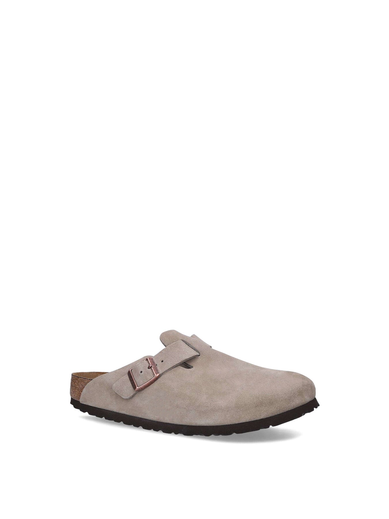 Boston Buckle Suede Clogs Taupe