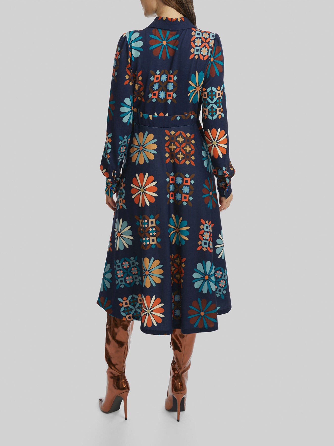 Jewelled Button Print Midi Dress