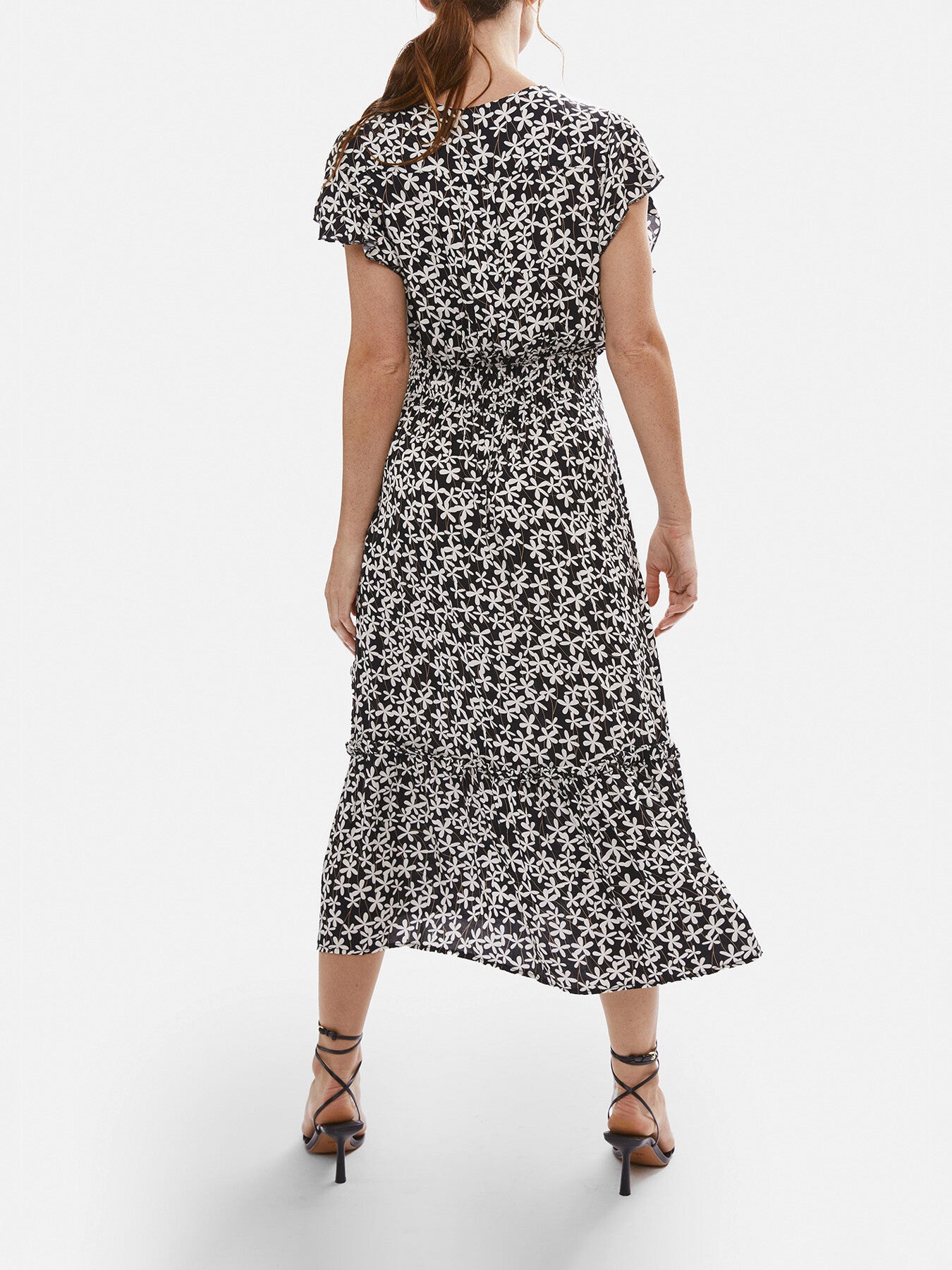 V-neck Ruffle Sleeve Midi Dress