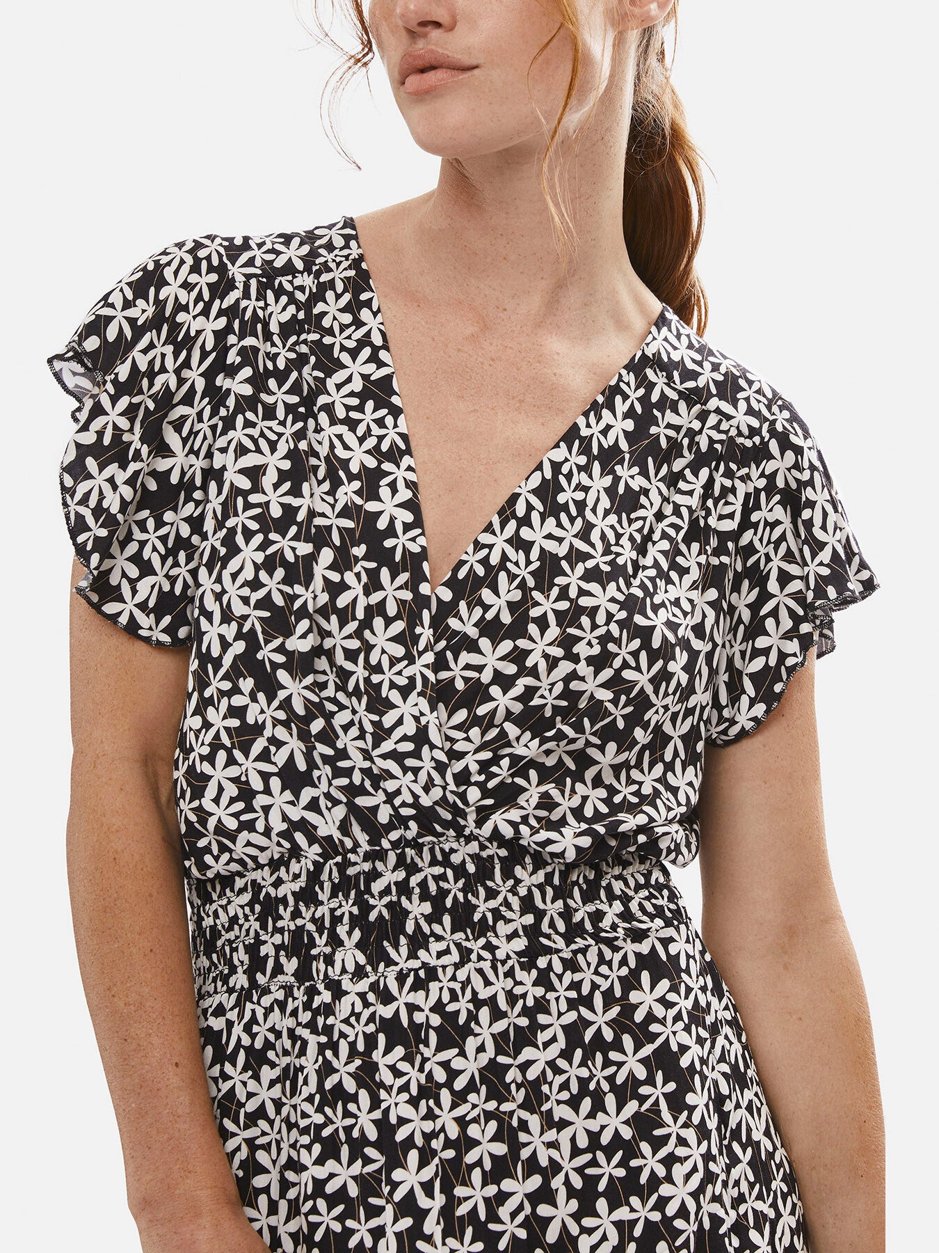 V-neck Ruffle Sleeve Midi Dress