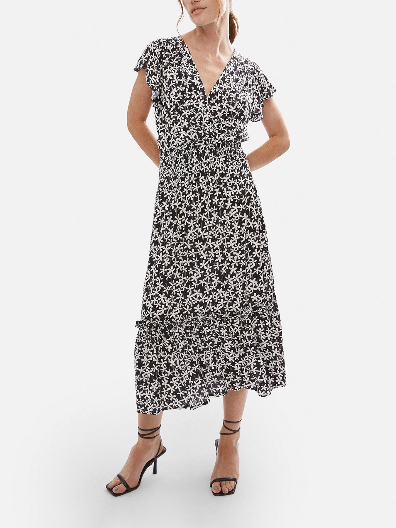 V-neck Ruffle Sleeve Midi Dress