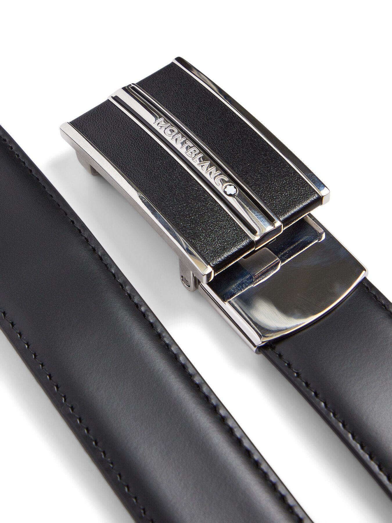 Rectangular Leather Shiny Stainless Steel Finish Buckle Belt