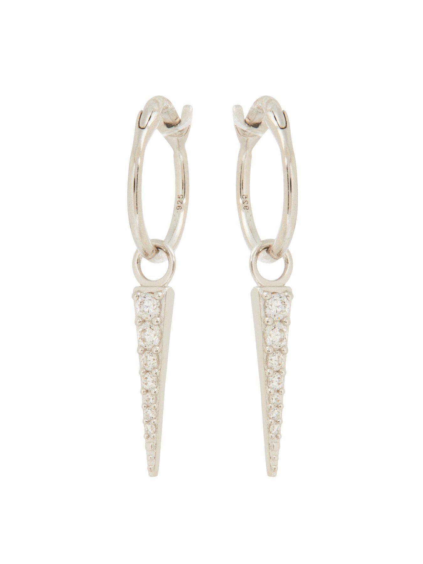 Silver Mini Pave Spike Charm Hoops