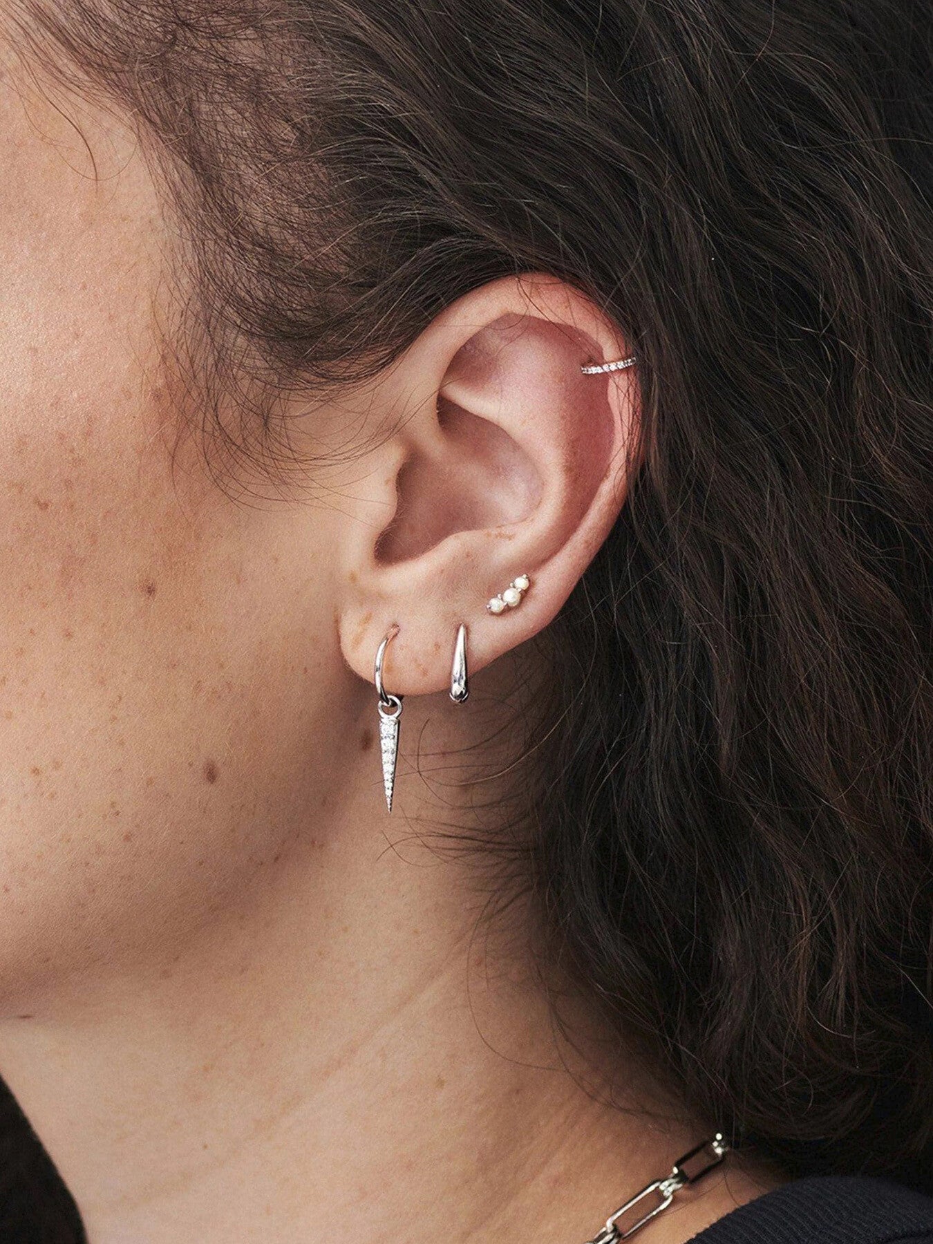 Silver Mini Pave Spike Charm Hoops