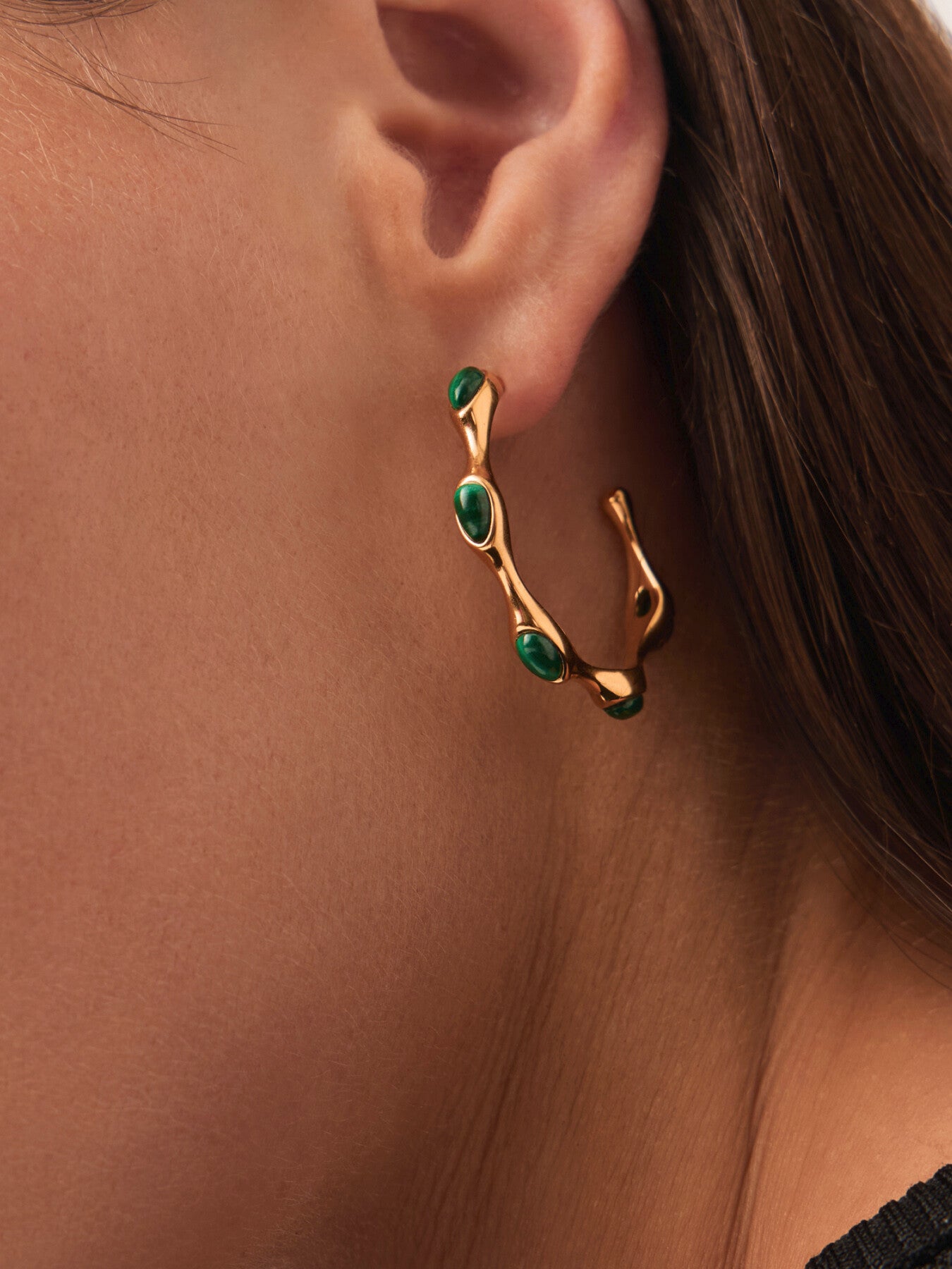 Green Malachite Organic Shape Medium Hoops