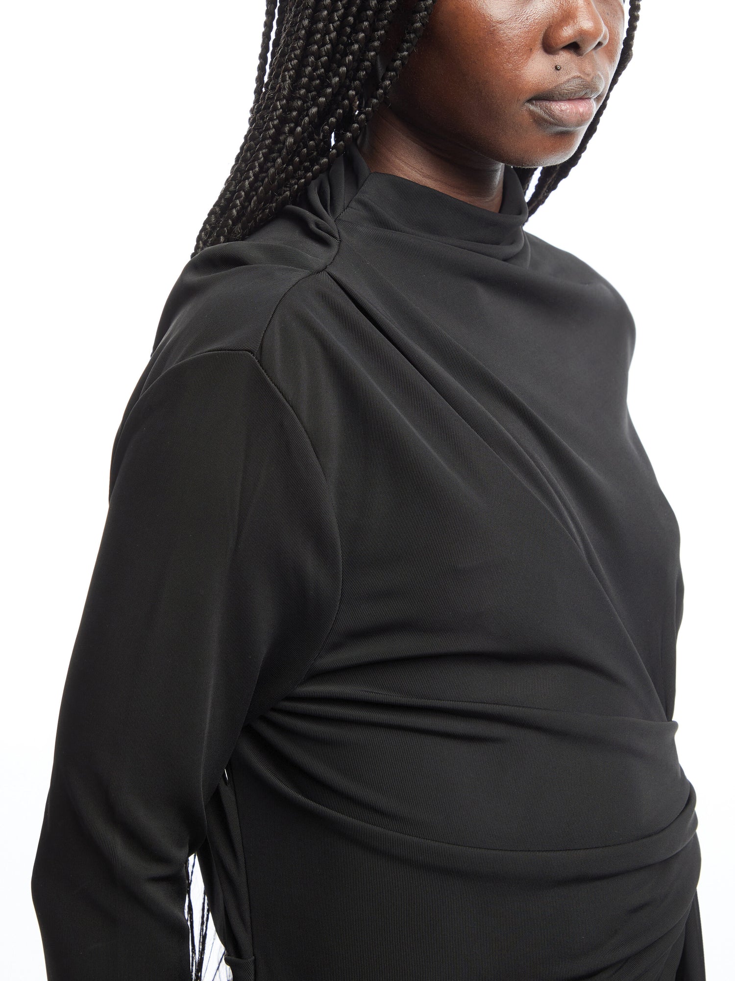 High Neck Asymmetric Draped Dress