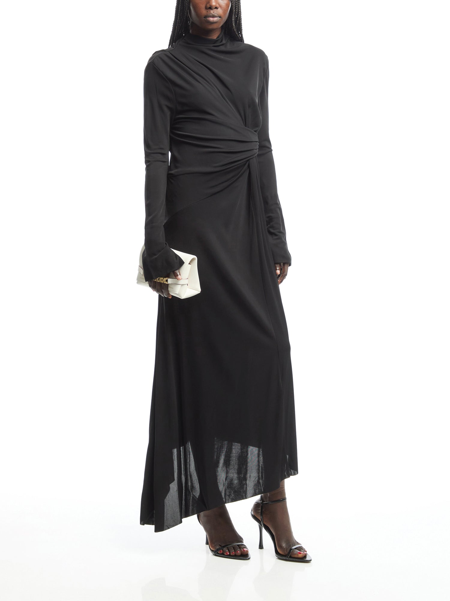 High Neck Asymmetric Draped Dress