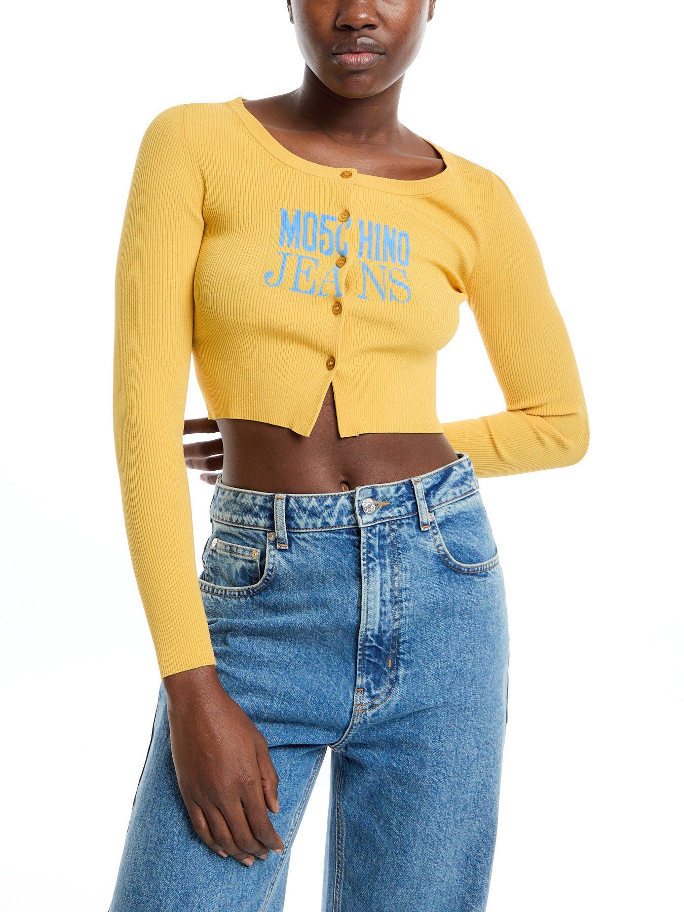 Rib-Knit Cropped Cardigan with Logo