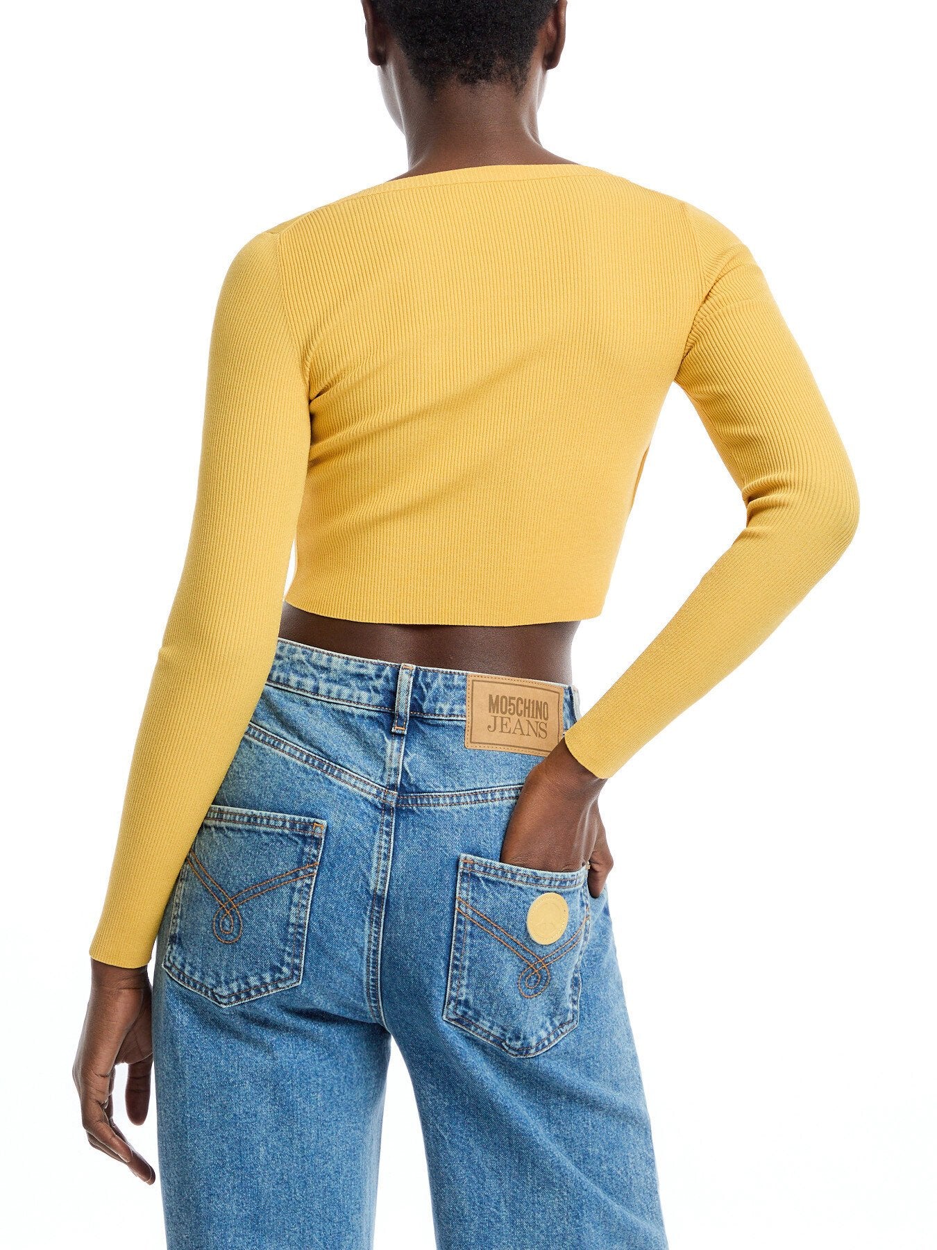 Rib-Knit Cropped Cardigan with Logo