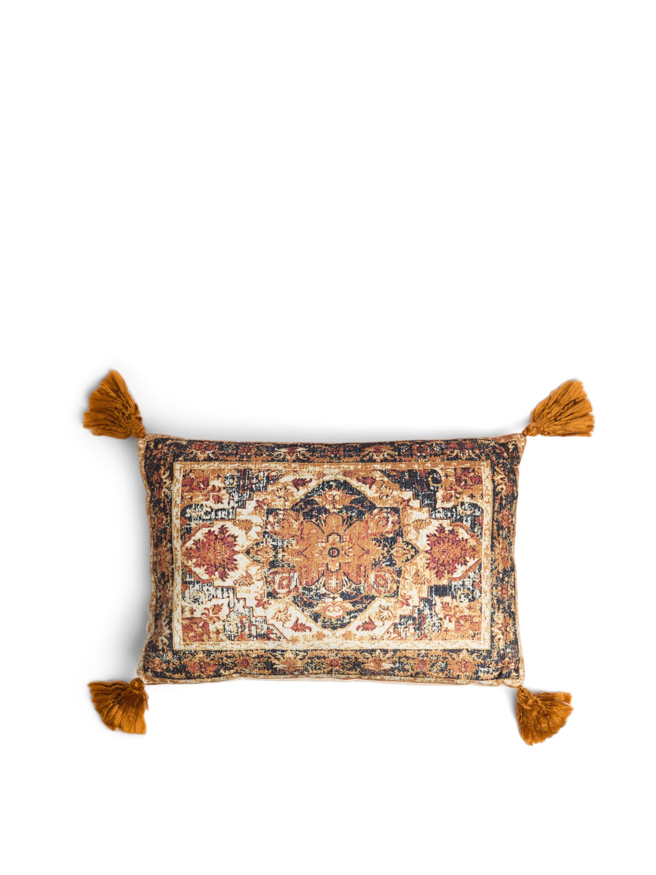Mustard Traditional Filled Cushion with Pom Poms