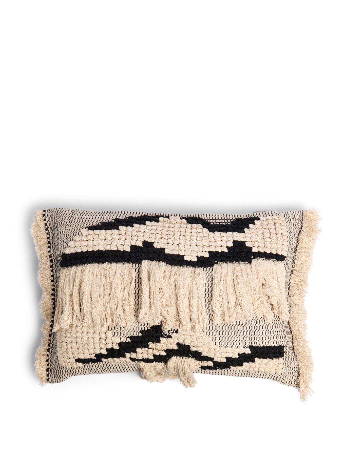 Black and Natural Tufted Cotton Filled Cushion