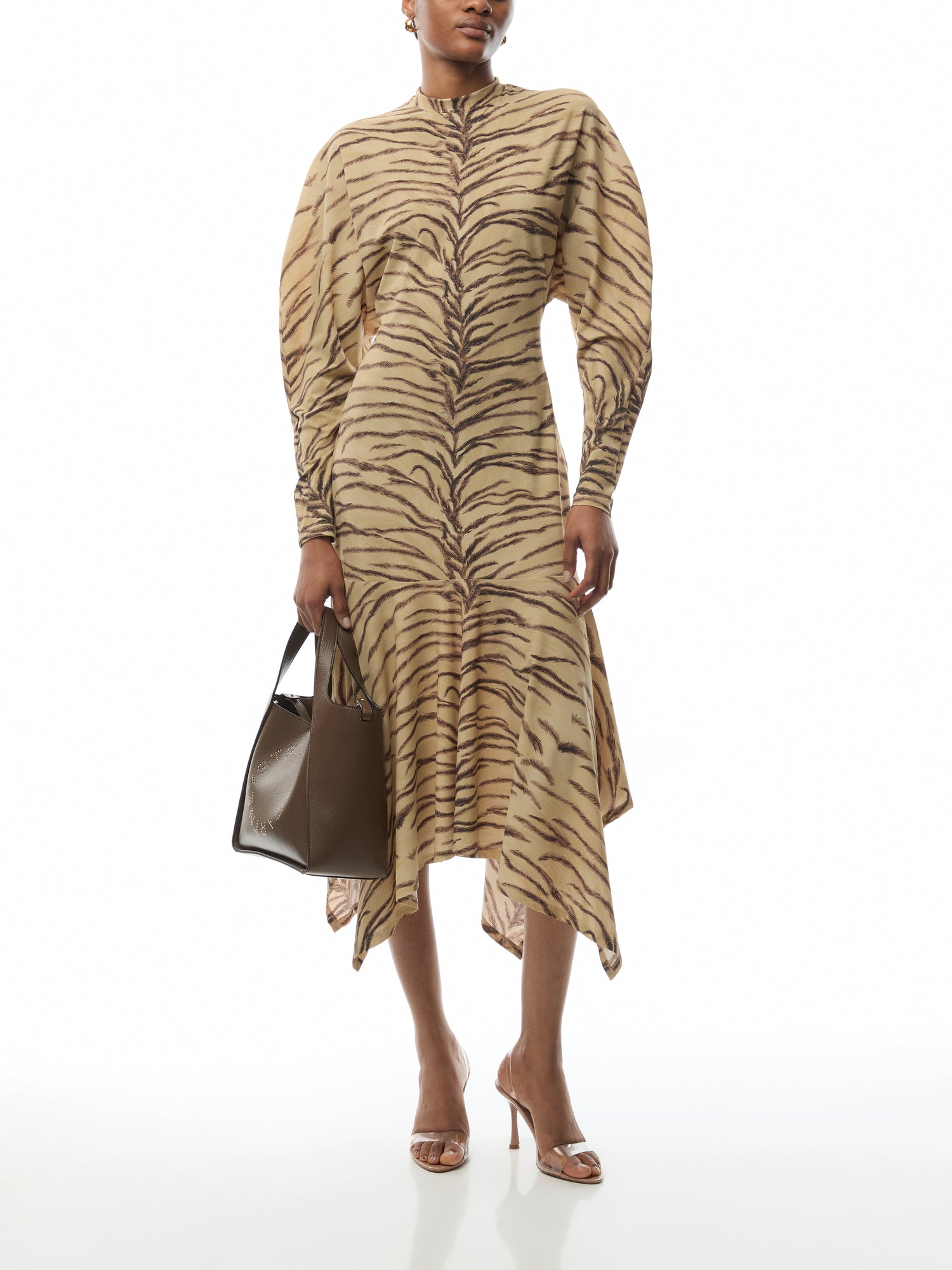 Tiger Print Puff Sleeve Midi Dress