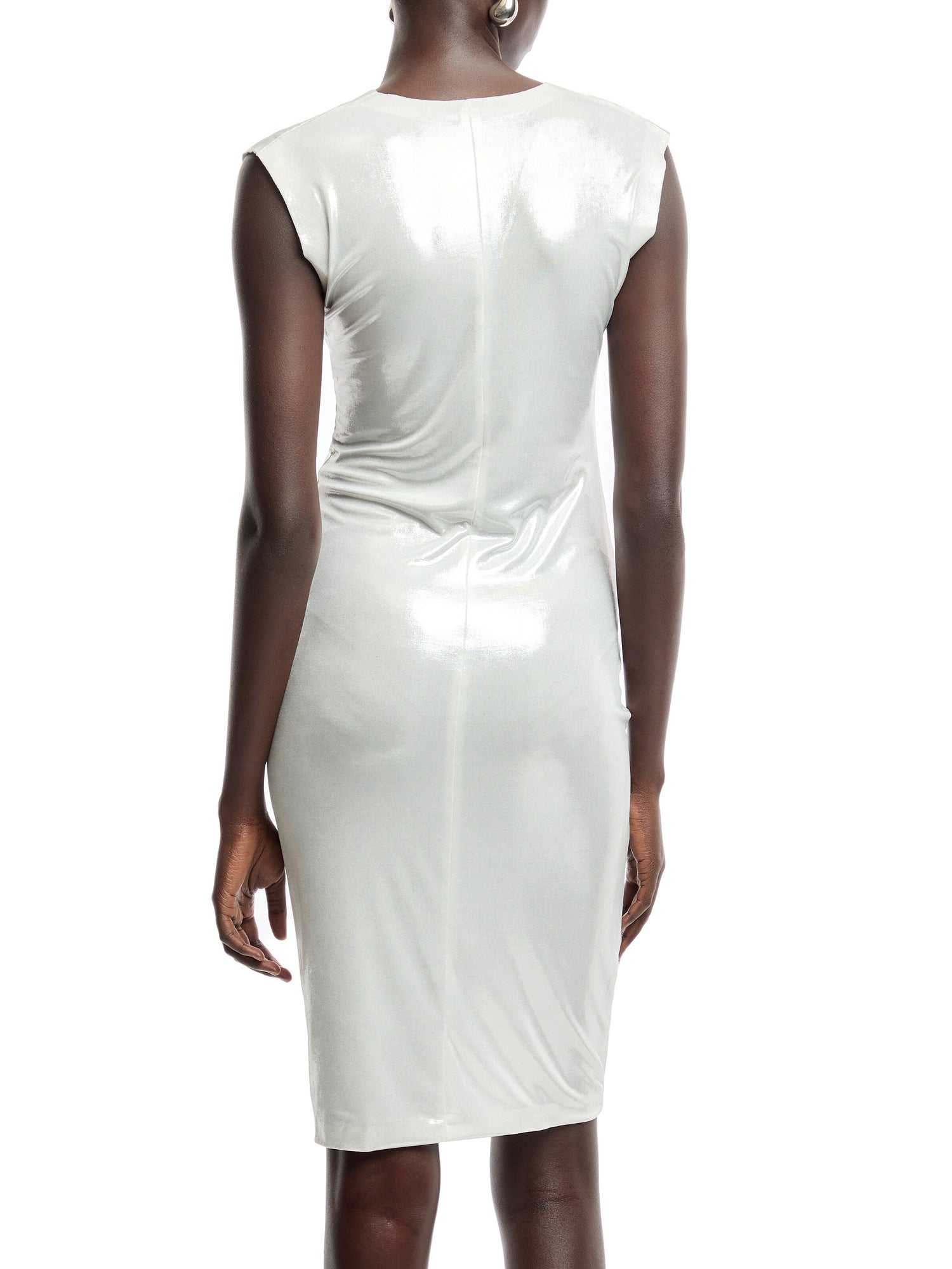 Sleeveless V-Neck Shirred Dress