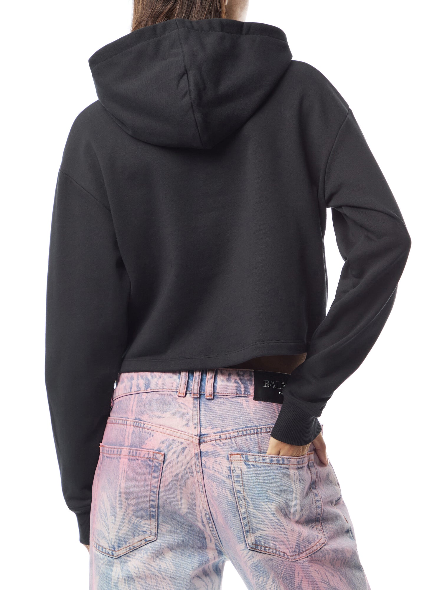 Cropped Flocked Organic Cotton-Jersey Hoodie