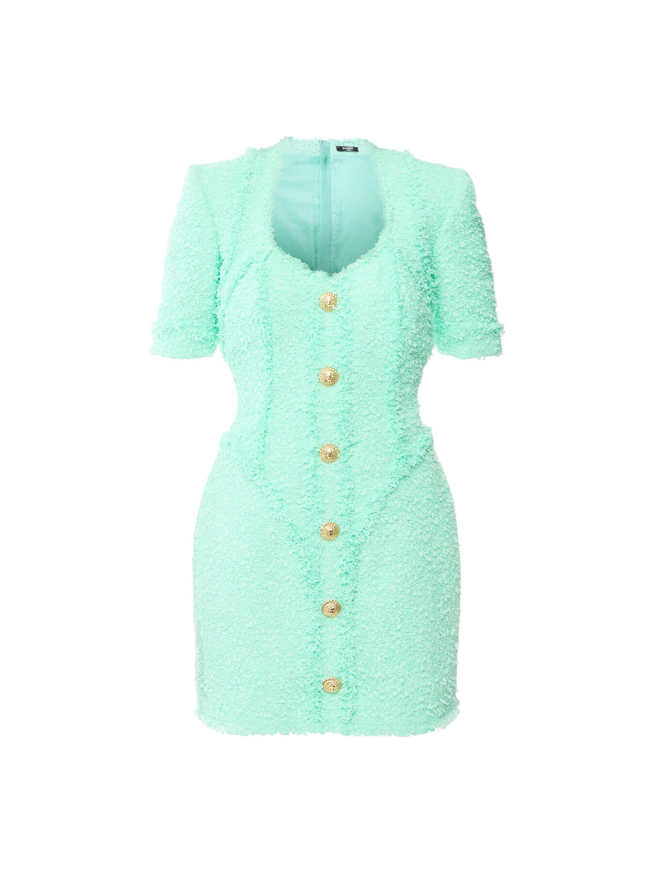 Short Sleeve Buttoned Tweed Mini Dress