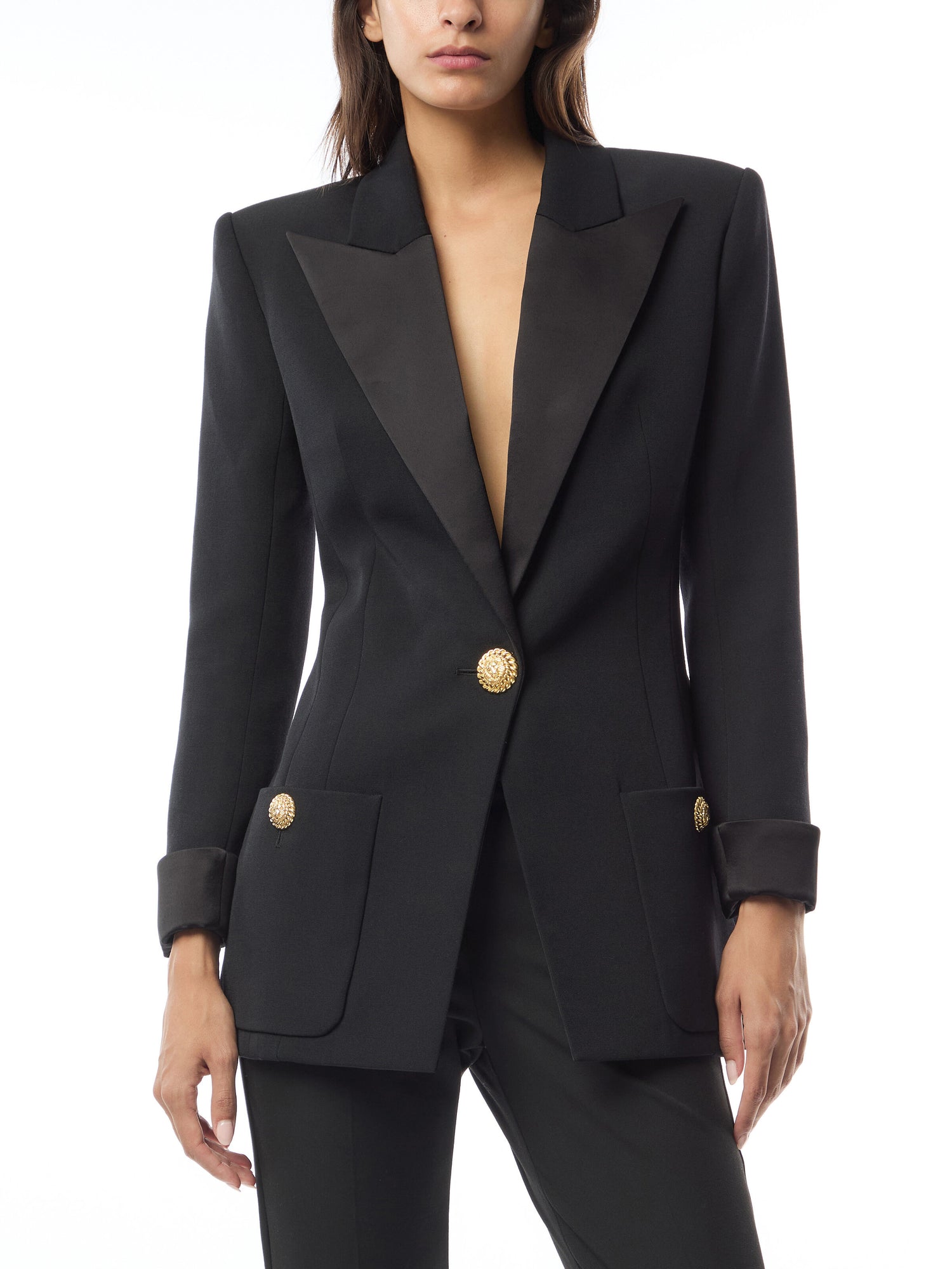 Satin-Trimmed Crepe Jacket