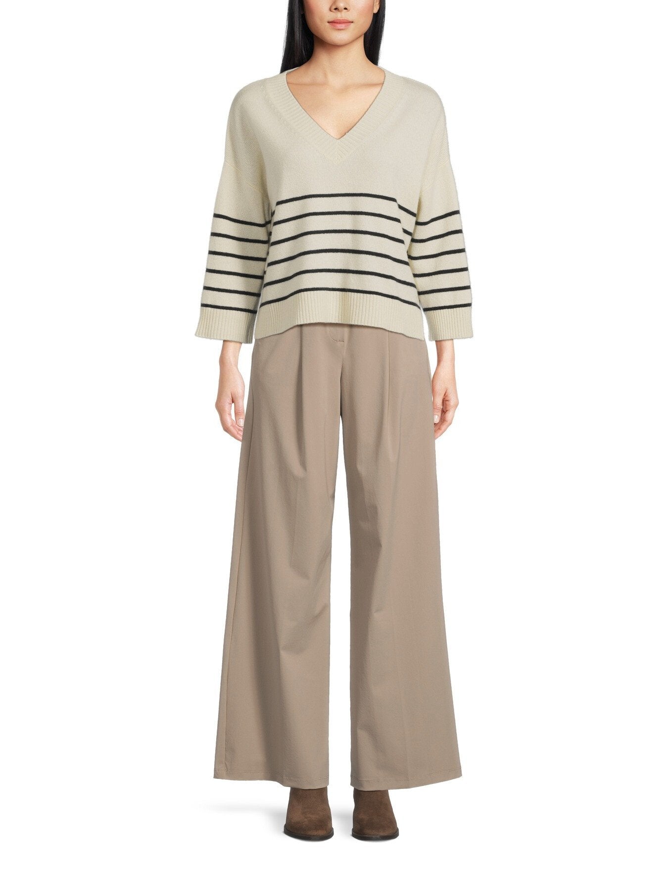 Leva Cashmere V Neck Stripe Jumper