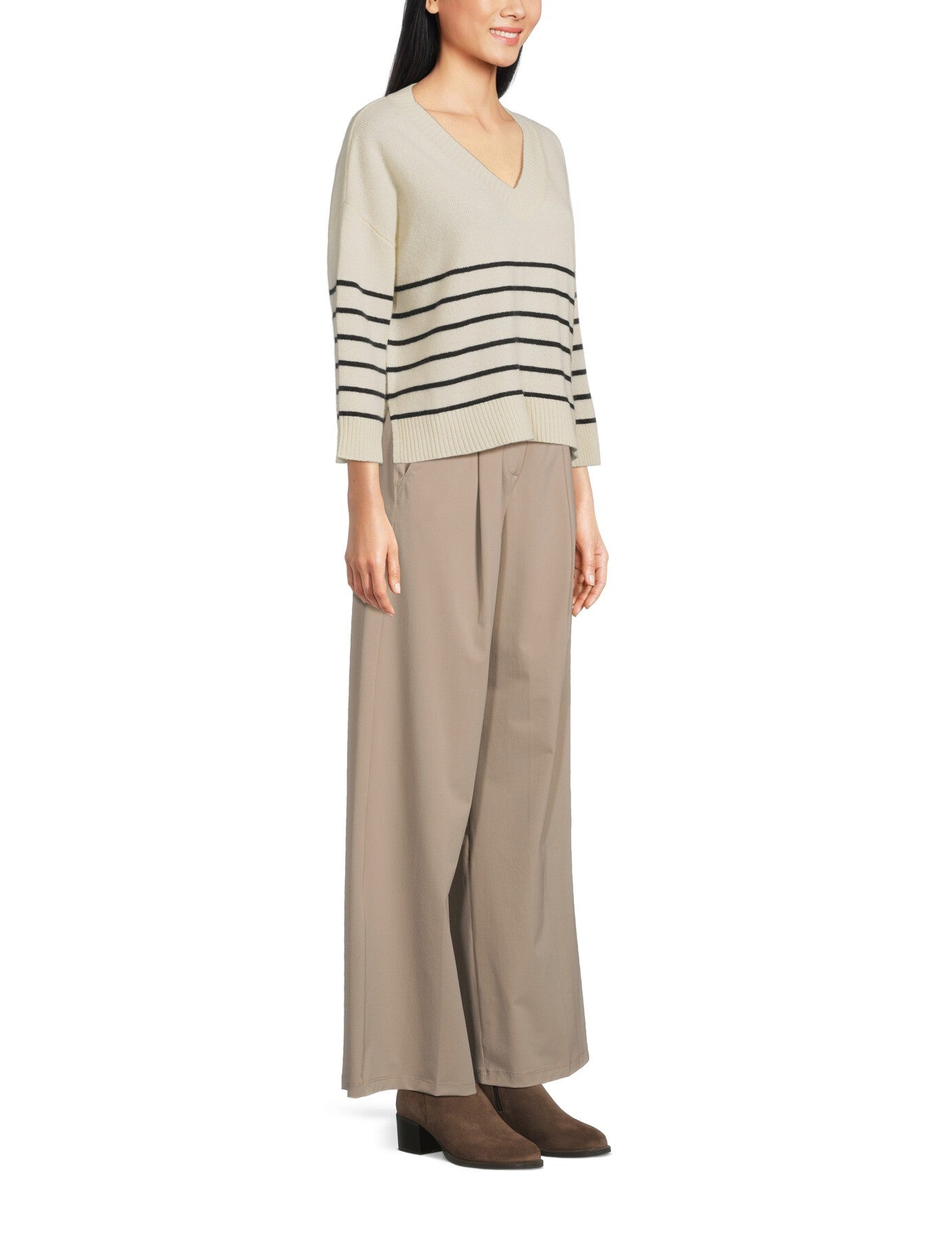 Leva Cashmere V Neck Stripe Jumper