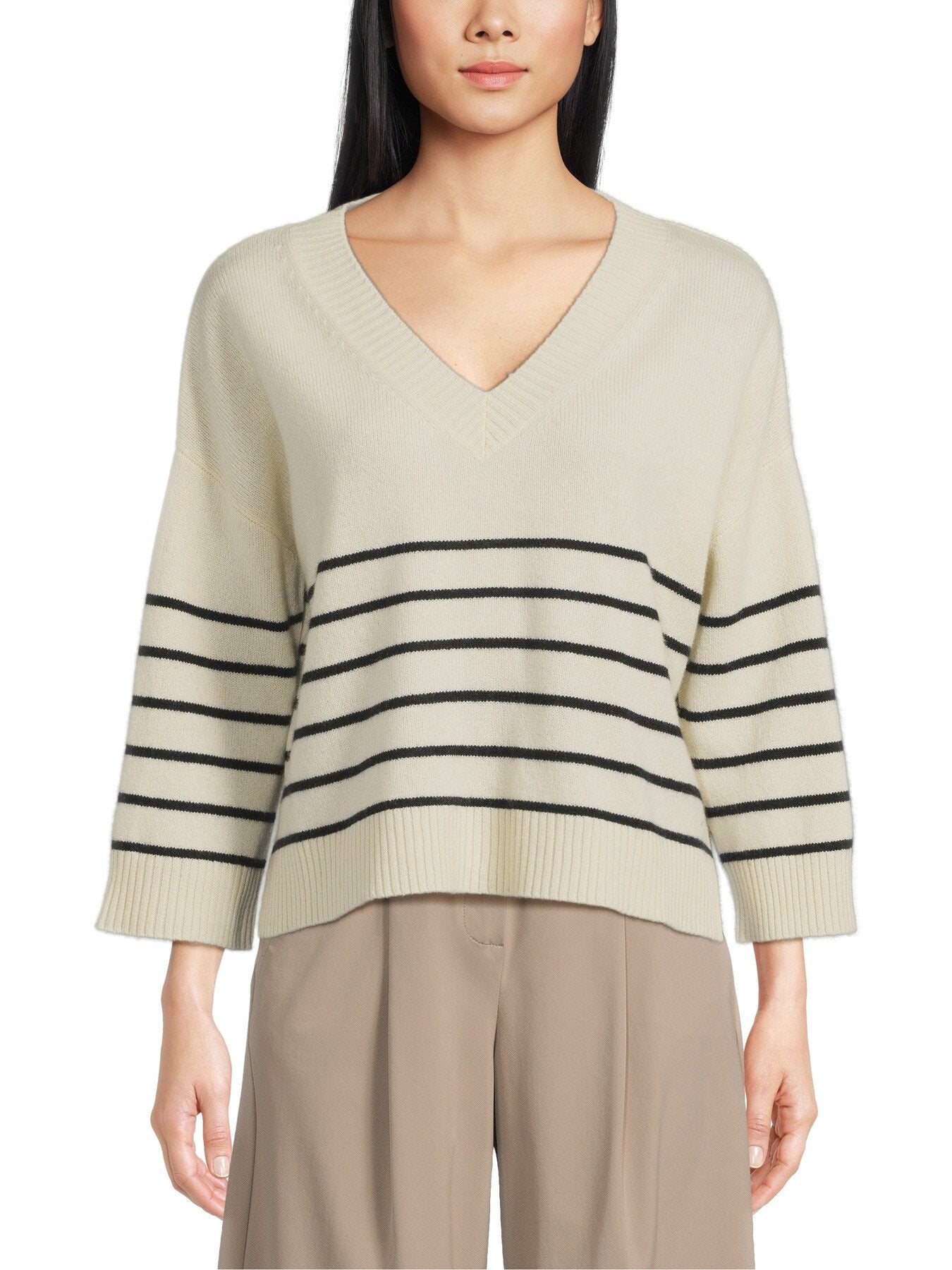 Leva Cashmere V Neck Stripe Jumper