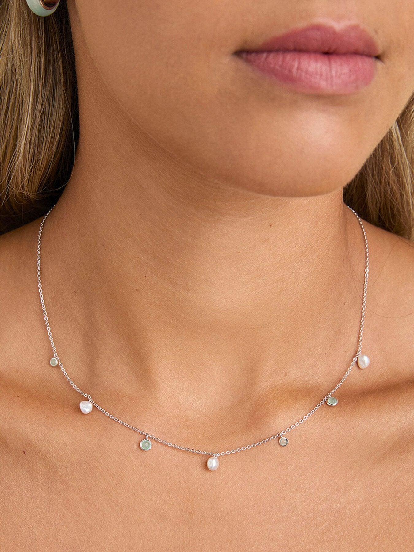 Stone and Pearl Charm Necklace