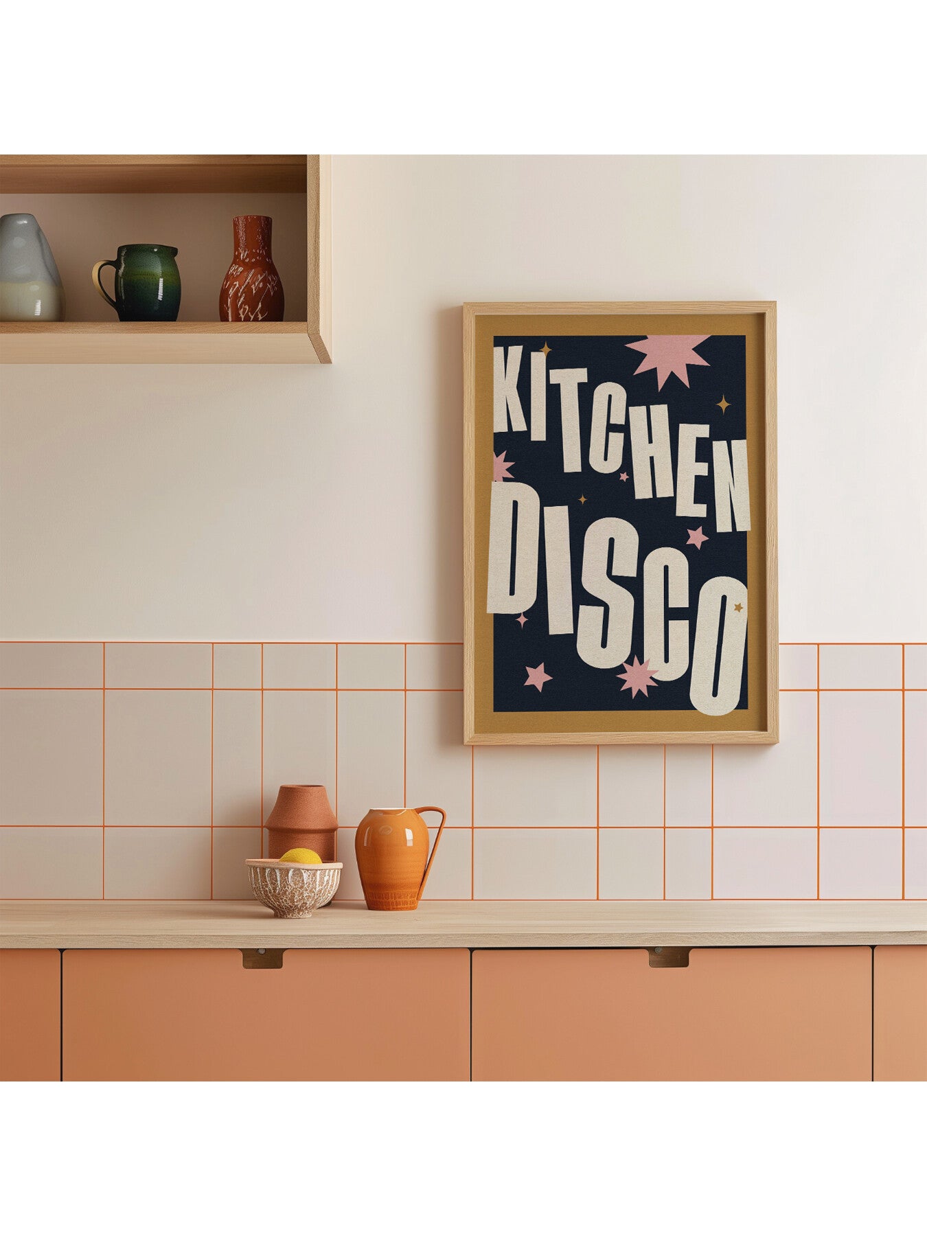 Kitchen Disco Mustard Navy Pink A3 Print