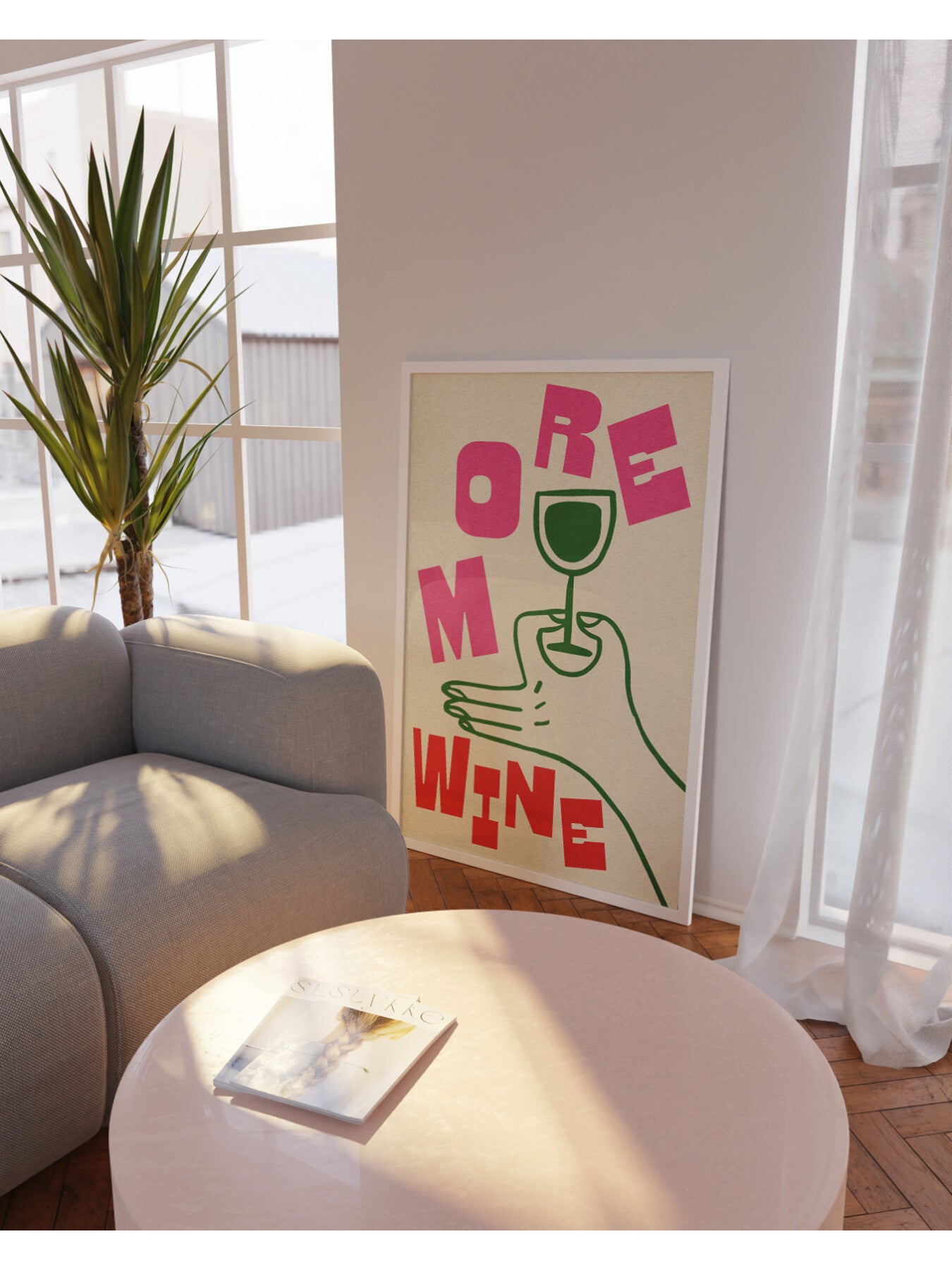 More Wine Pink Red Green A2 Print