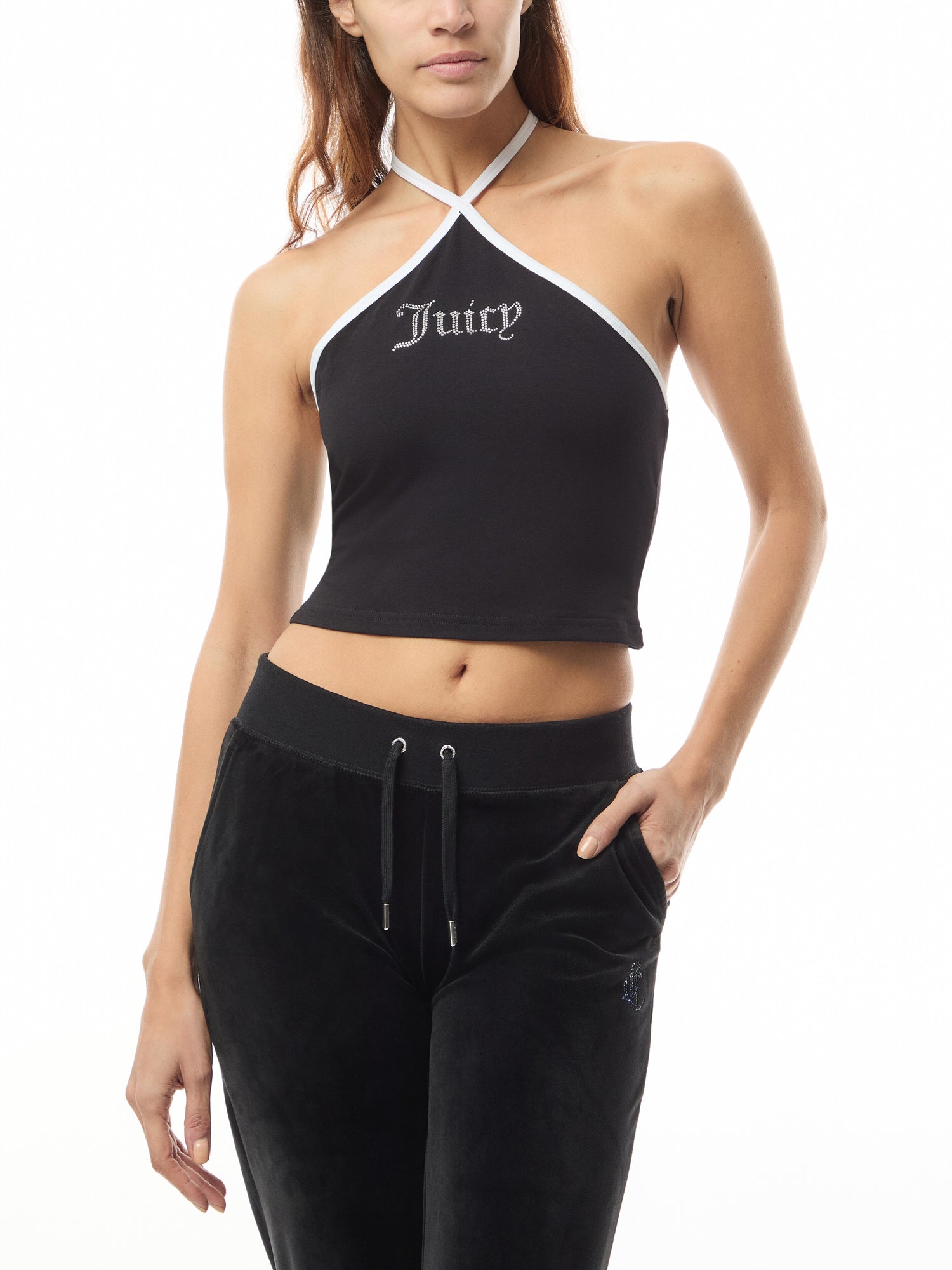 Contrast Cross Over Halterneck Top
