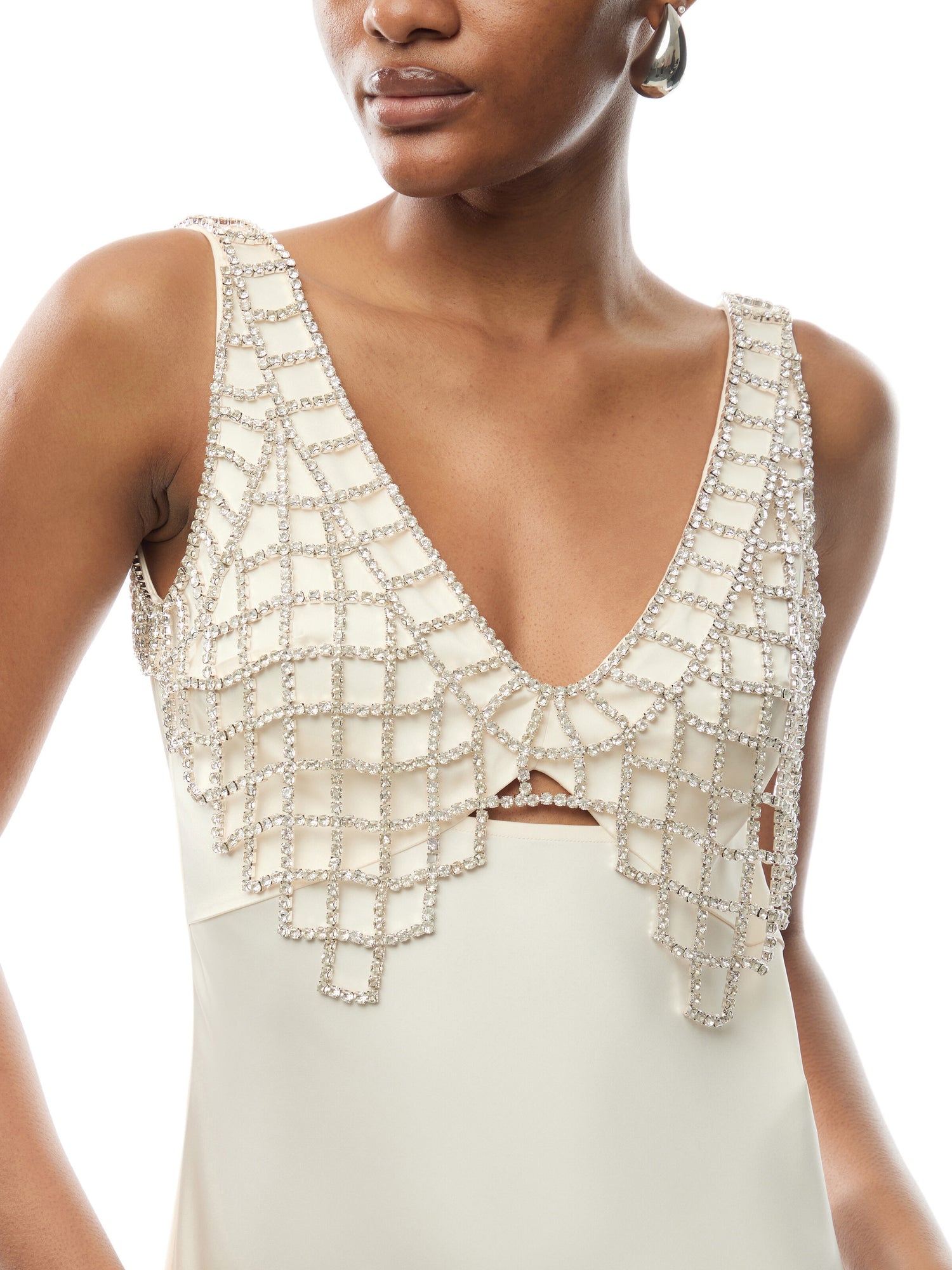Cream Satin Diamante Bralette Maxi Dress