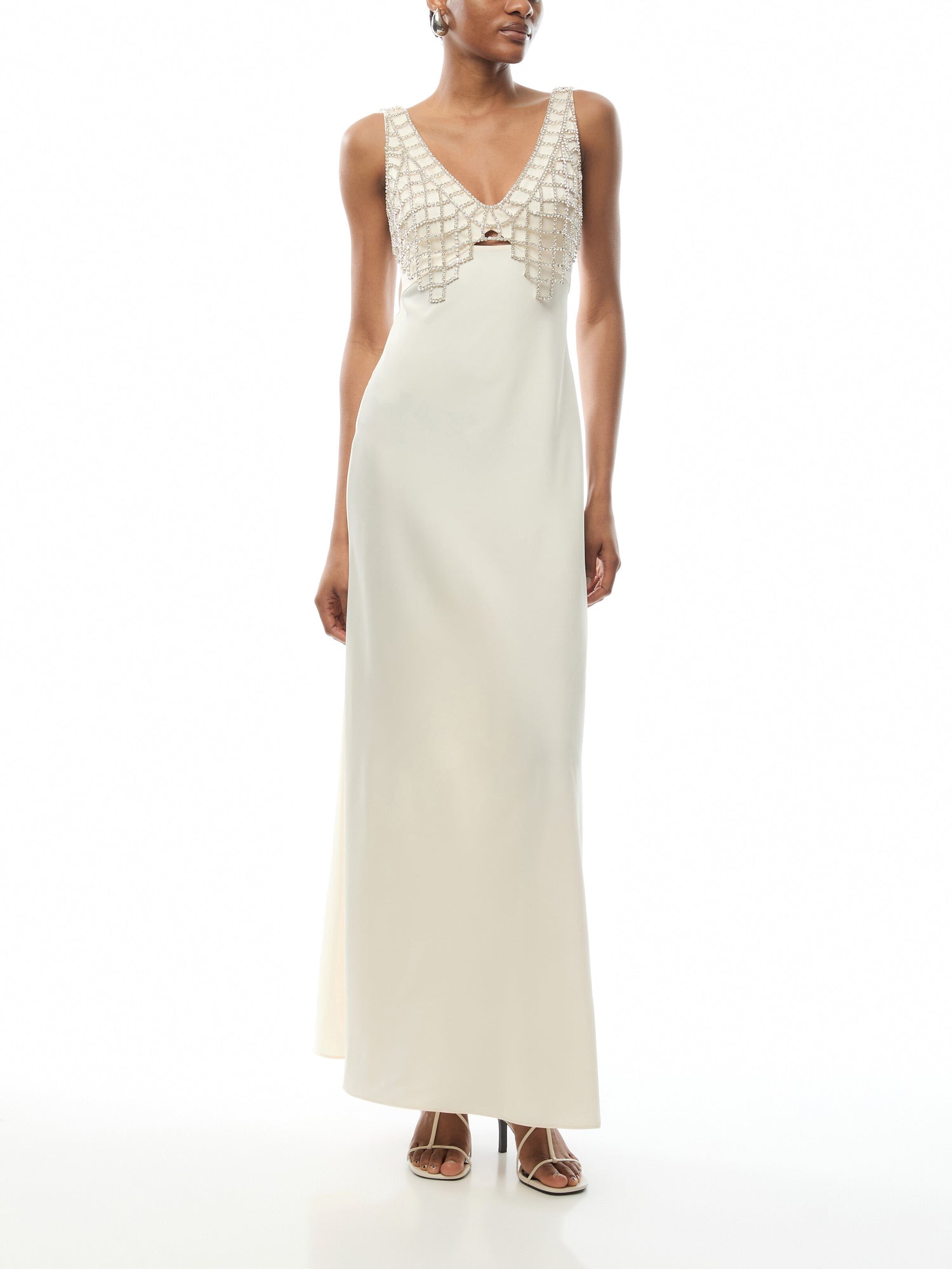 Cream Satin Diamante Bralette Maxi Dress