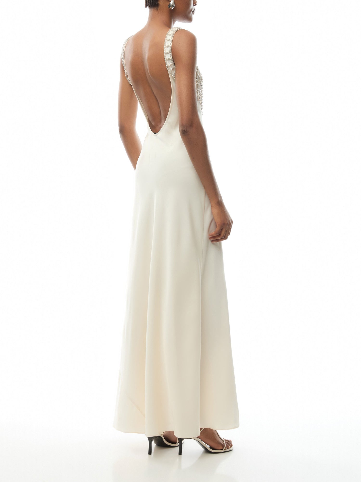 Cream Satin Diamante Bralette Maxi Dress