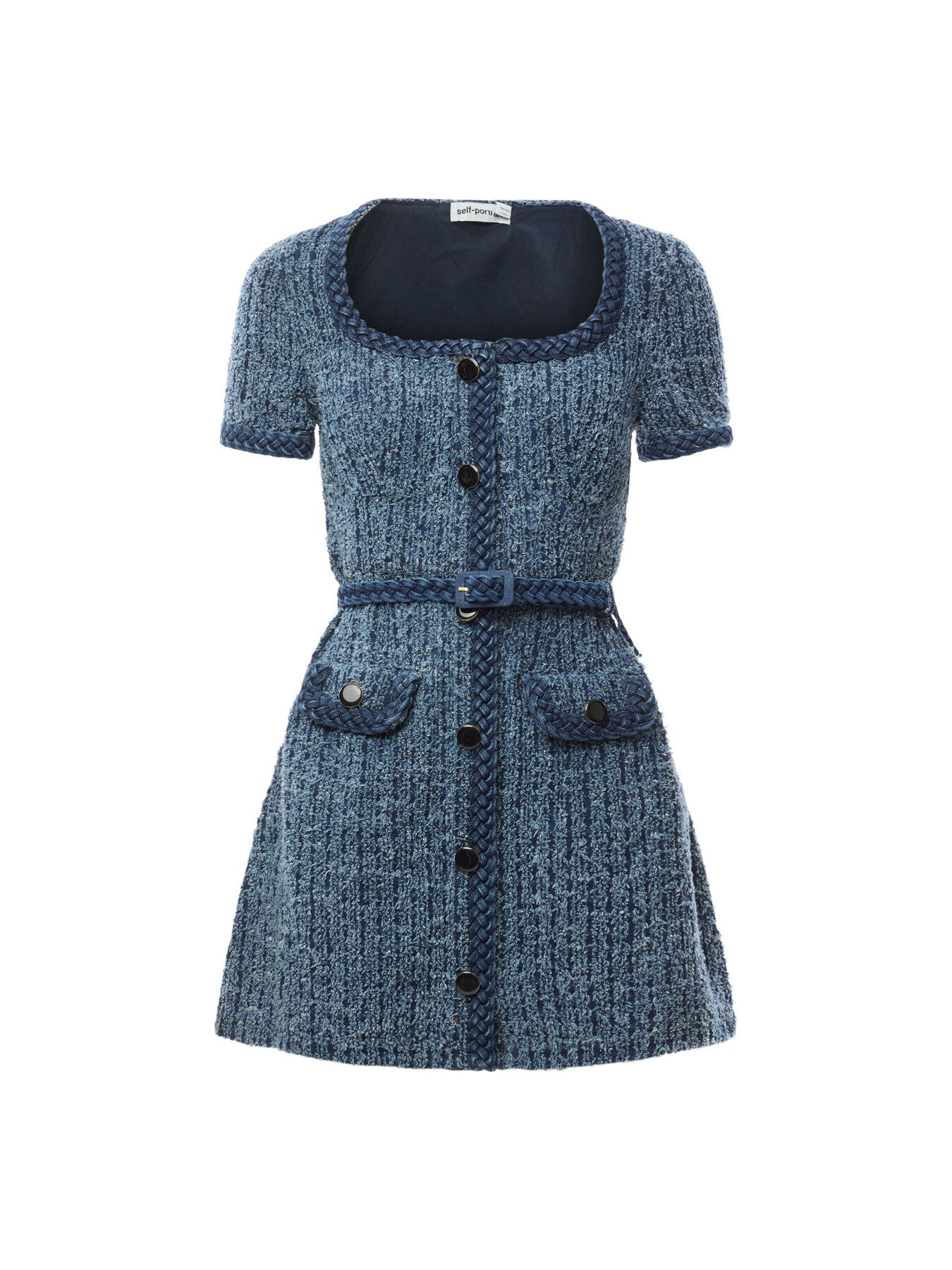 Textured Denim Short Sleeve Mini Dress