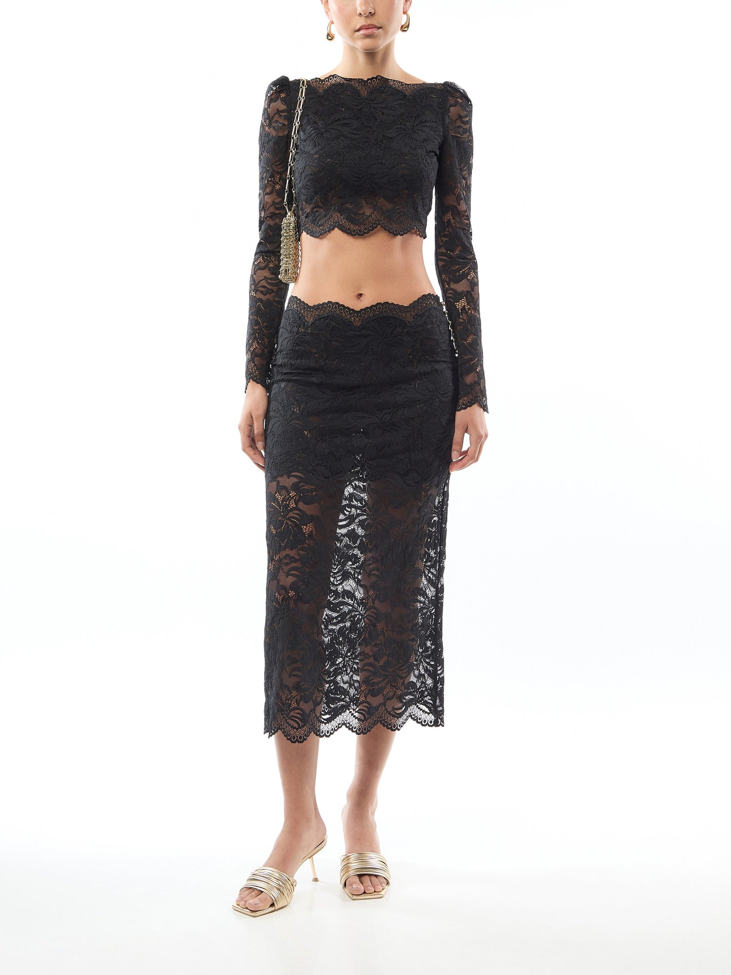 Black Lace Long Sleeve Crop Top