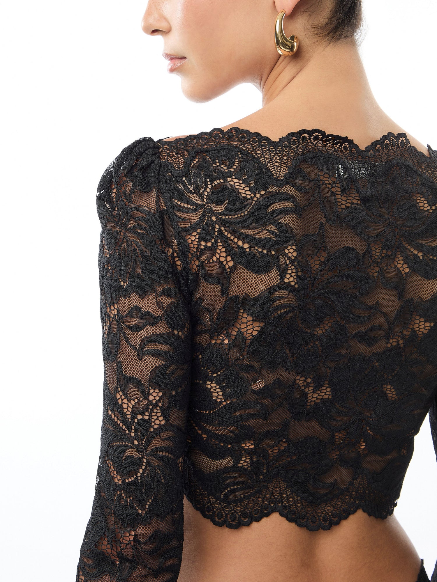 Black Lace Long Sleeve Crop Top