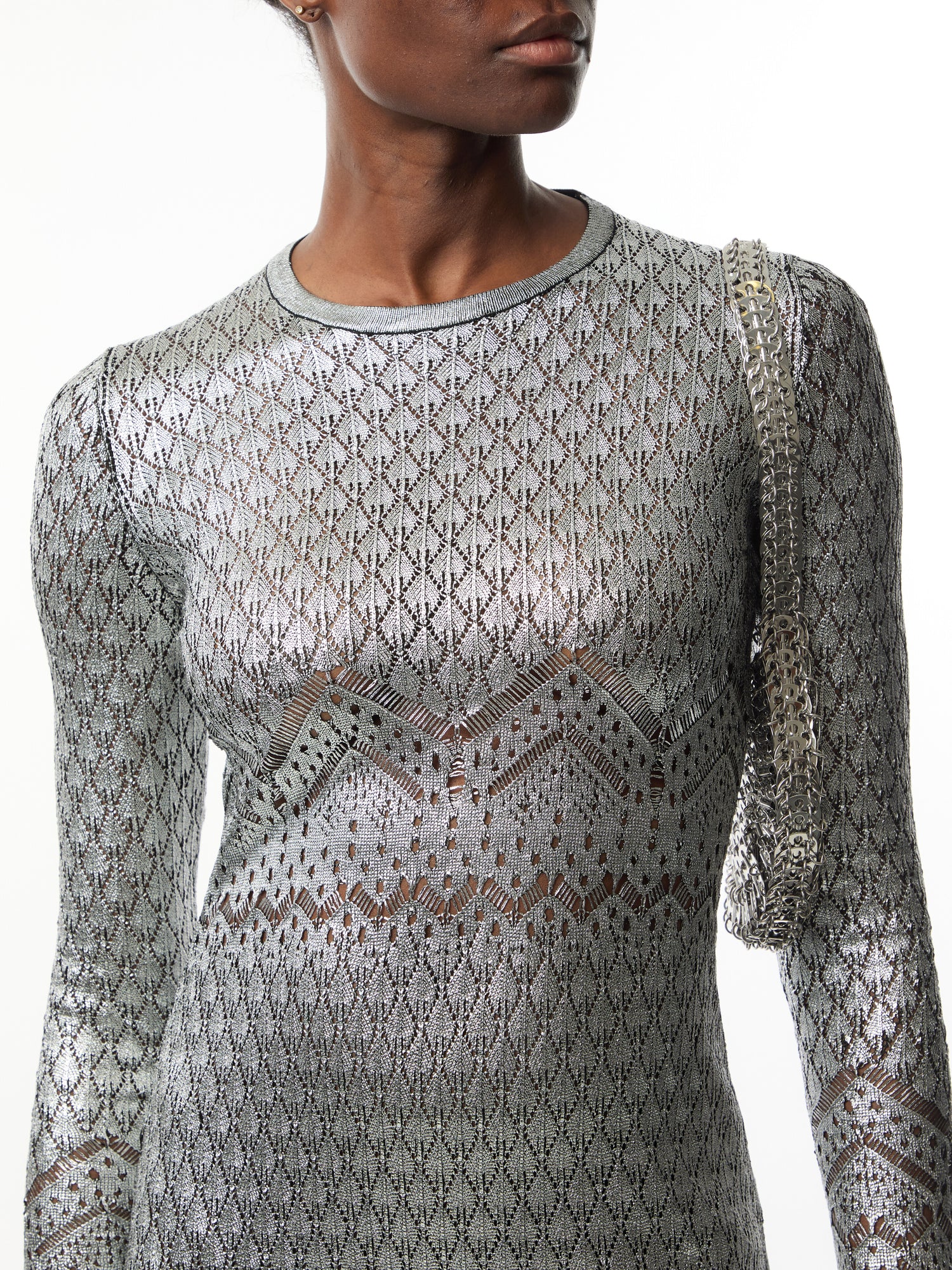 Long Lace Silver Midi Dress