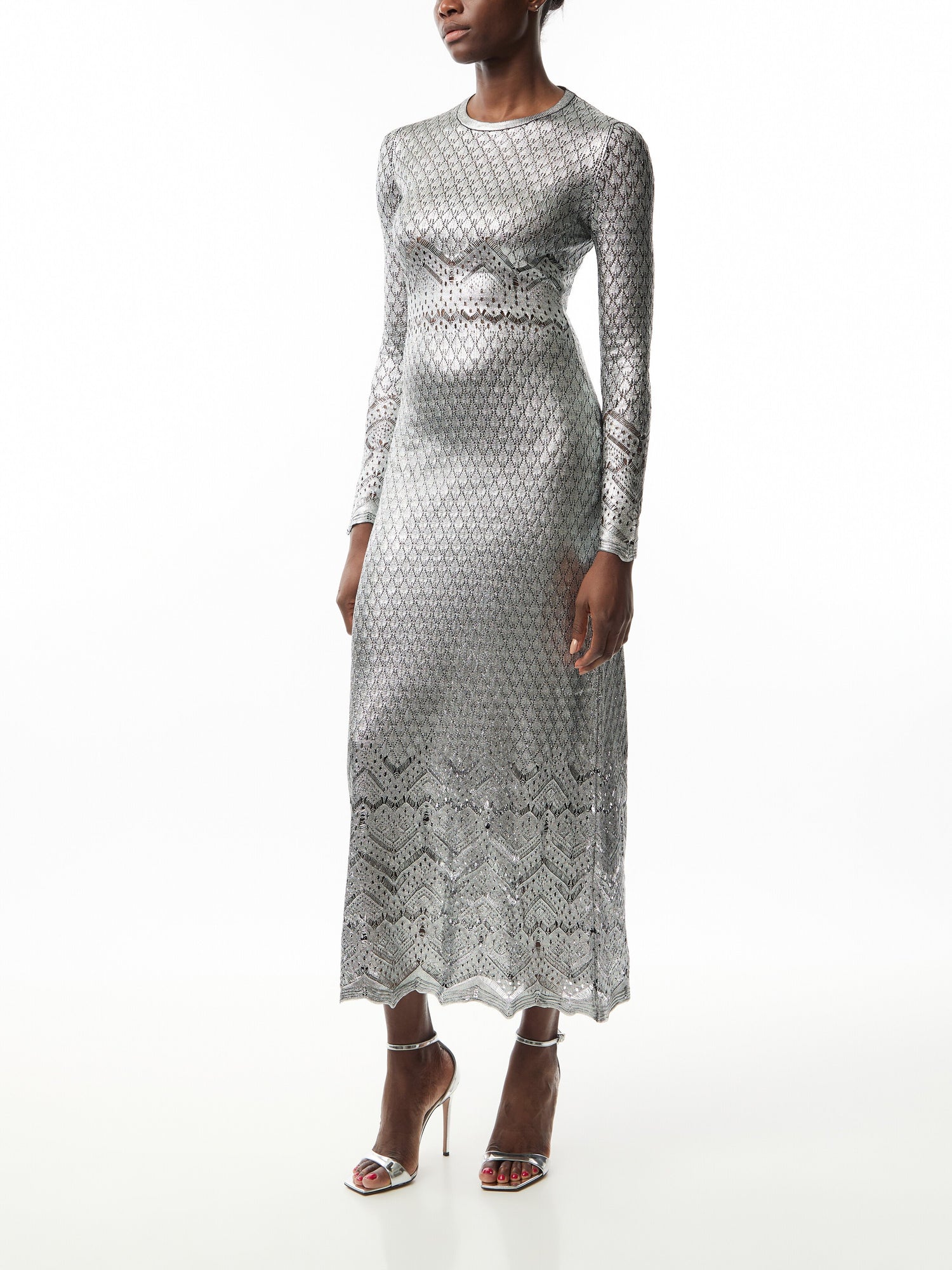 Long Lace Silver Midi Dress