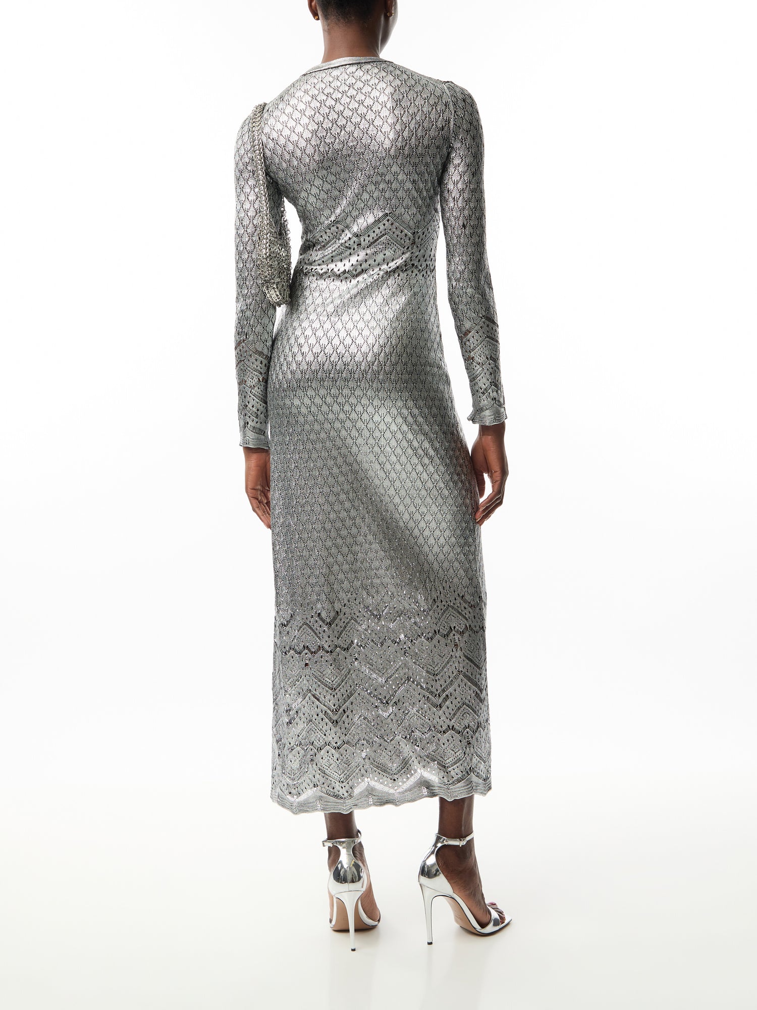Long Lace Silver Midi Dress