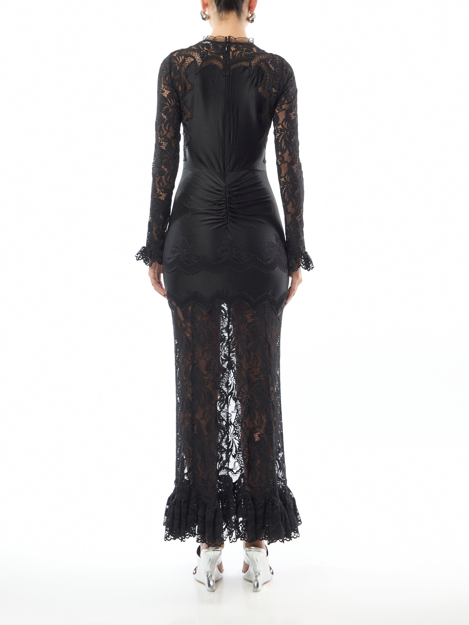 Robe Lace Long Sleeved Ruched Midi Dress