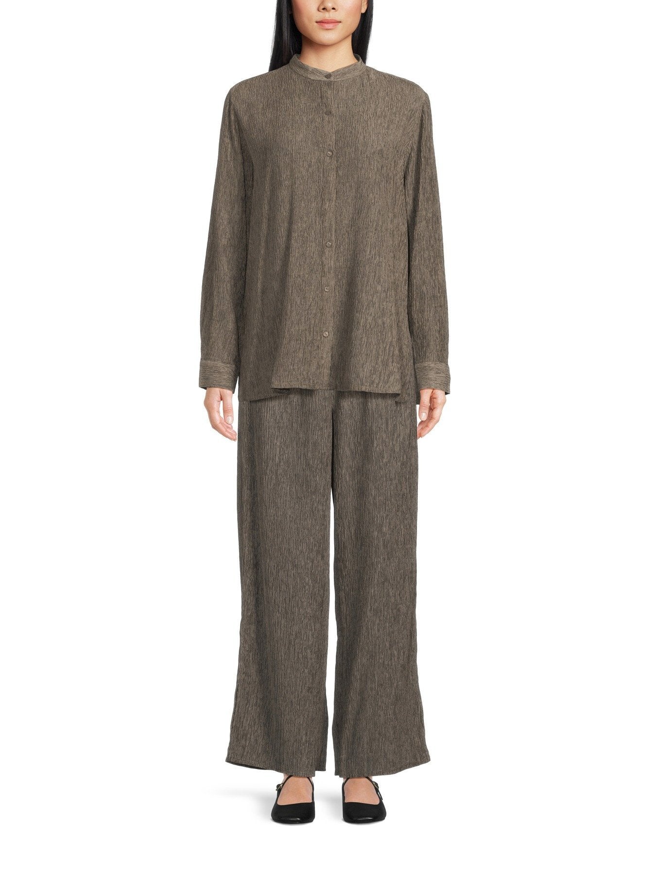 Woven Plisse Wide Leg Trousers