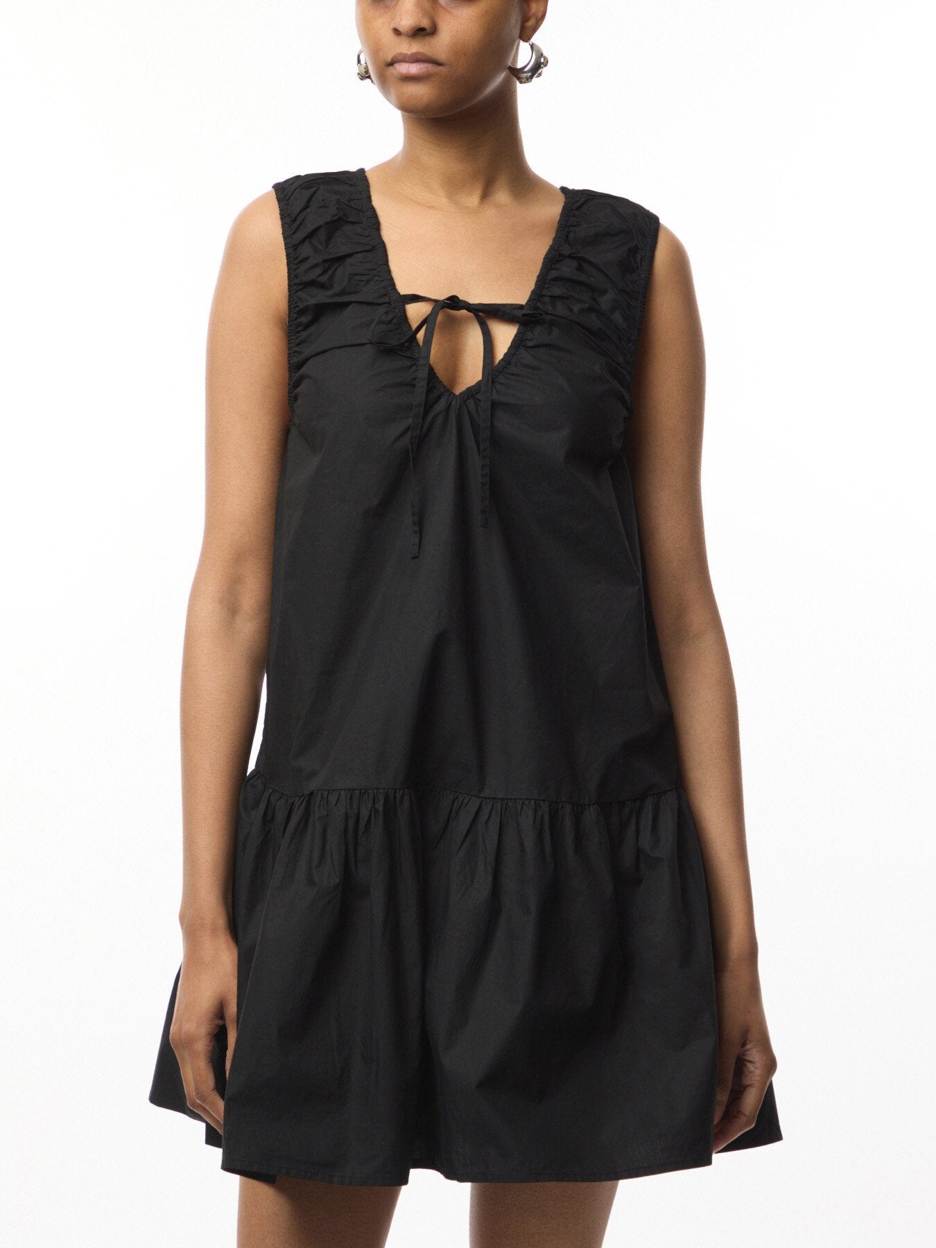 Black Cotton Poplin Mini Dress