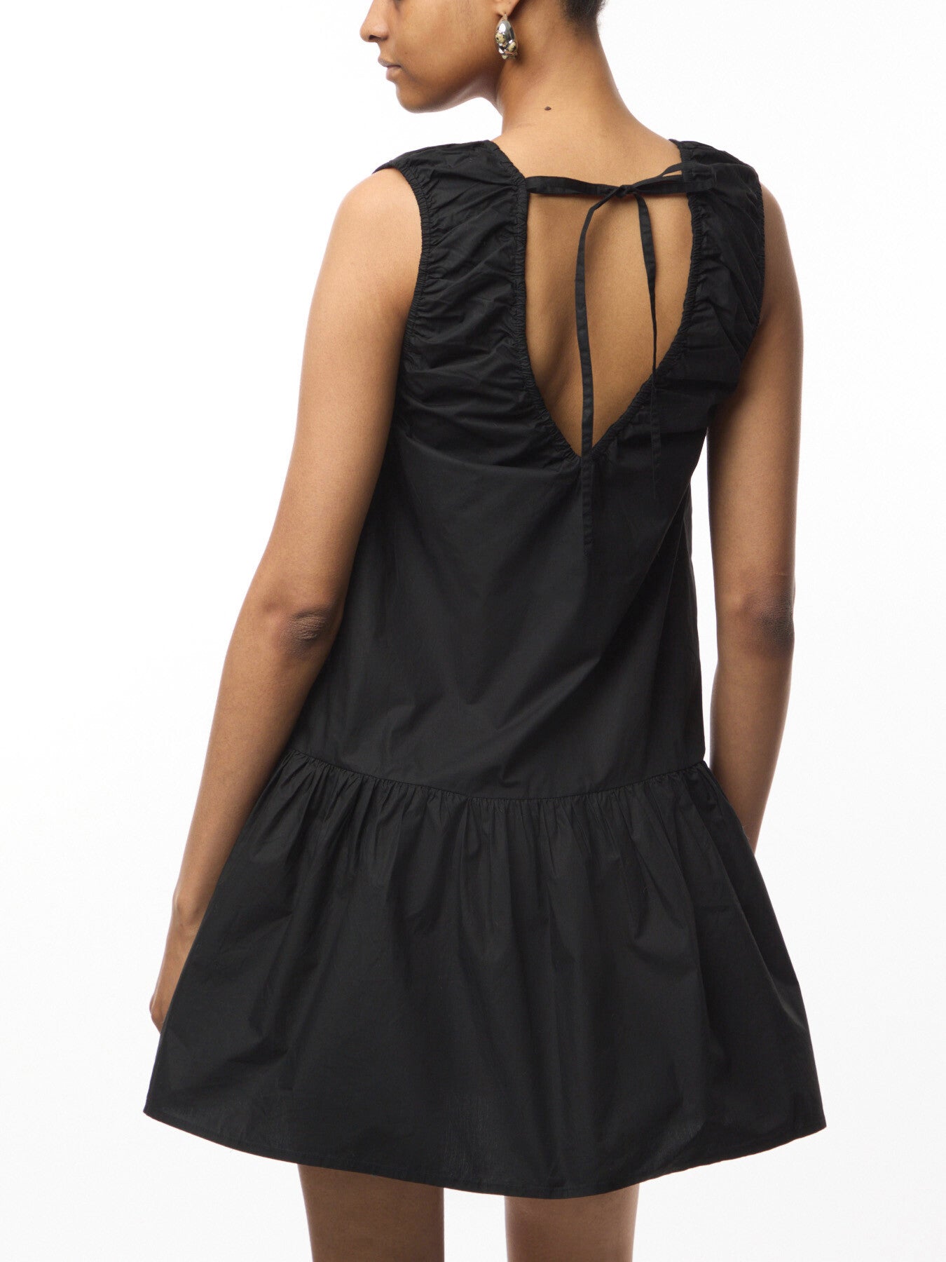 Black Cotton Poplin Mini Dress