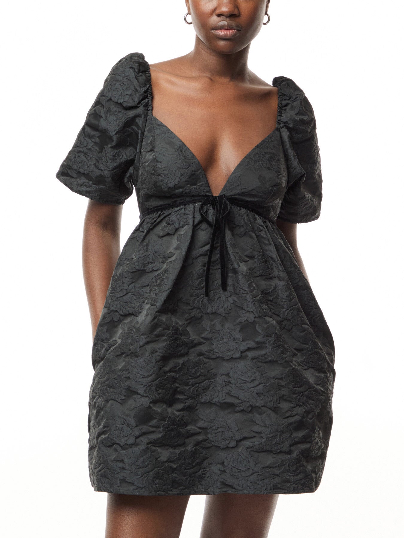 Botanical Jacquard Open-back Mini Dress