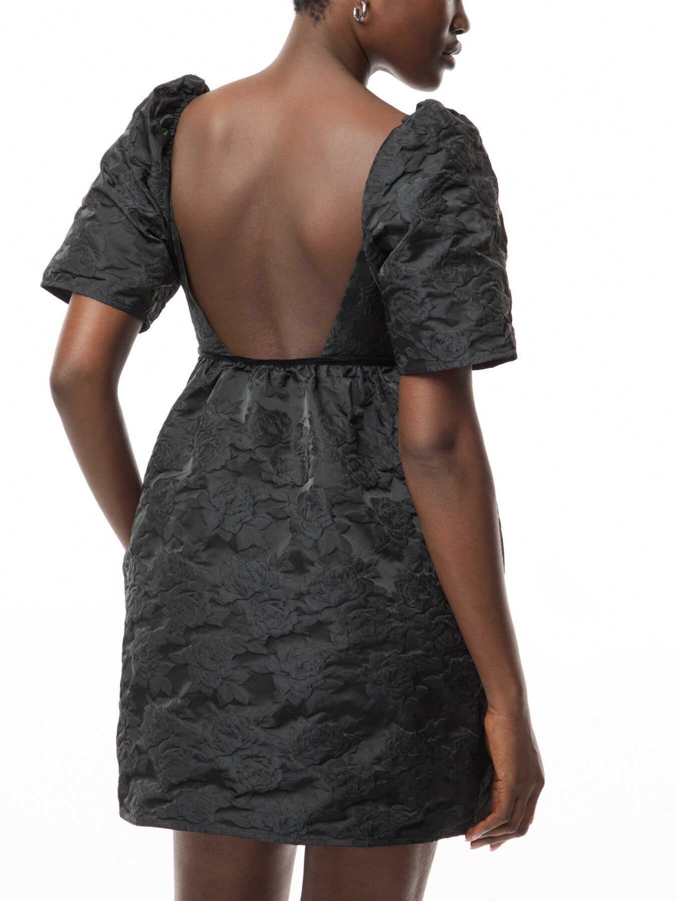 Botanical Jacquard Open-back Mini Dress